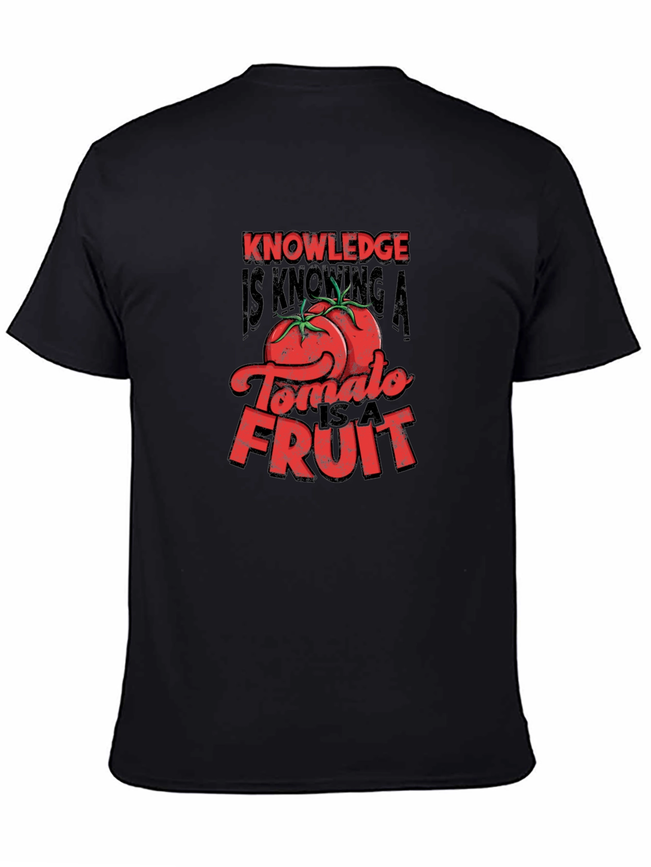 Black Knowledge Tomato Fruit Graphic T-Shirt view 4