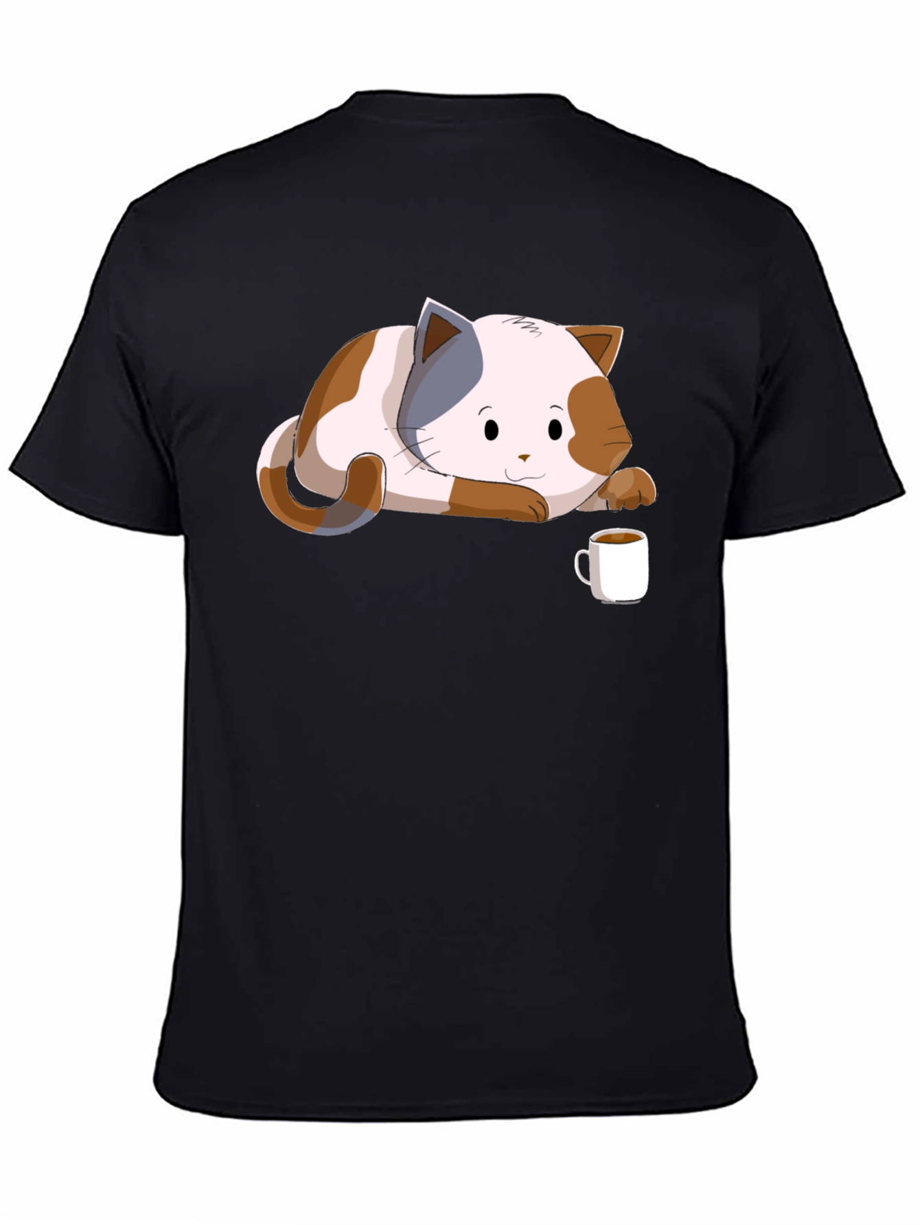 Black Cute Cat & Coffee Black T-Shirt view 4