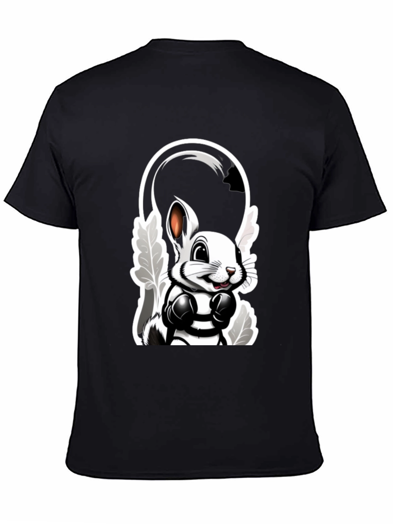 Black Cool Cartoon Bunny Boxer Black T-Shirt view 4