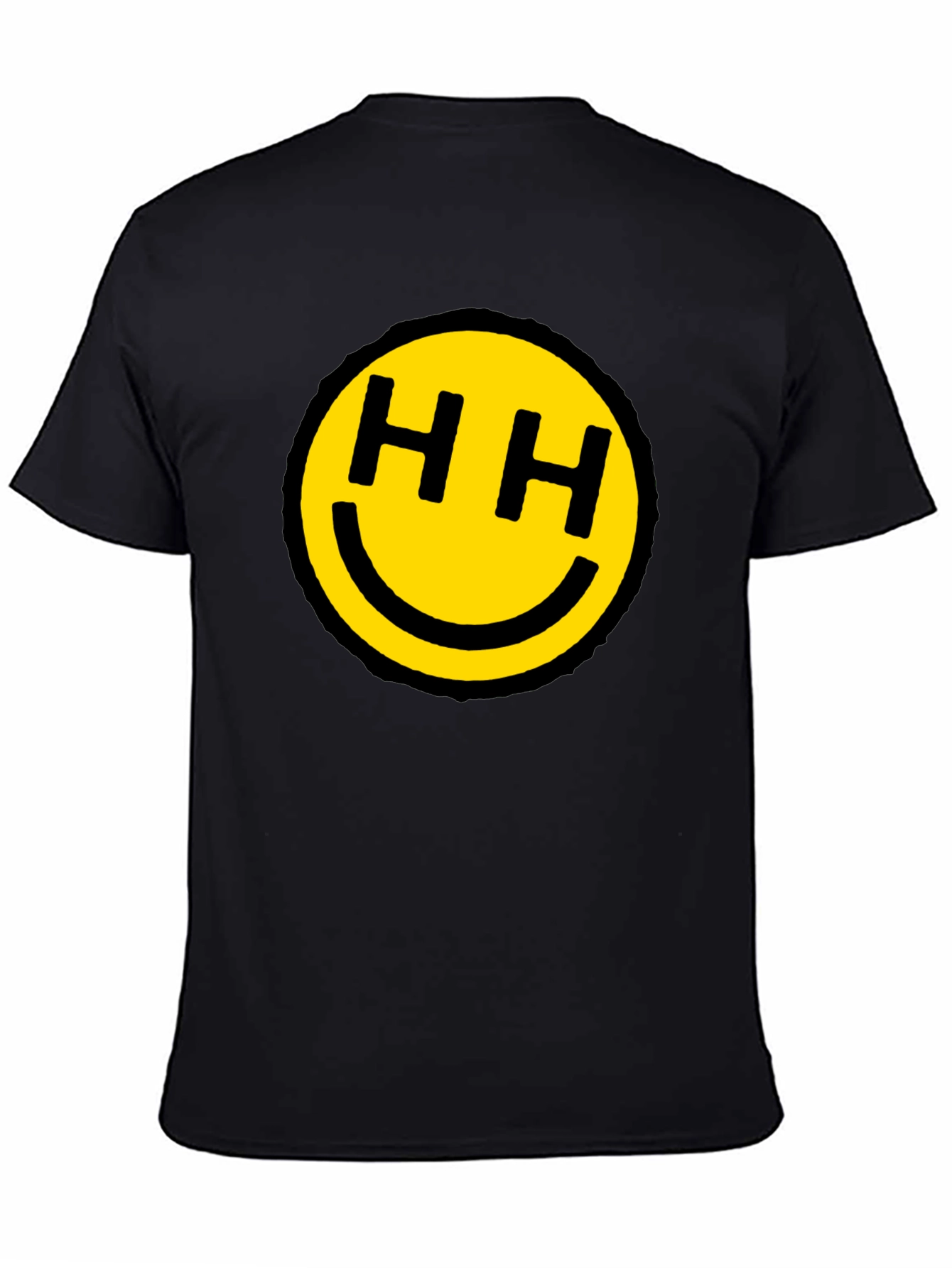Black Happy Face HH Graphic Tee - Black Cotton Blend view 4