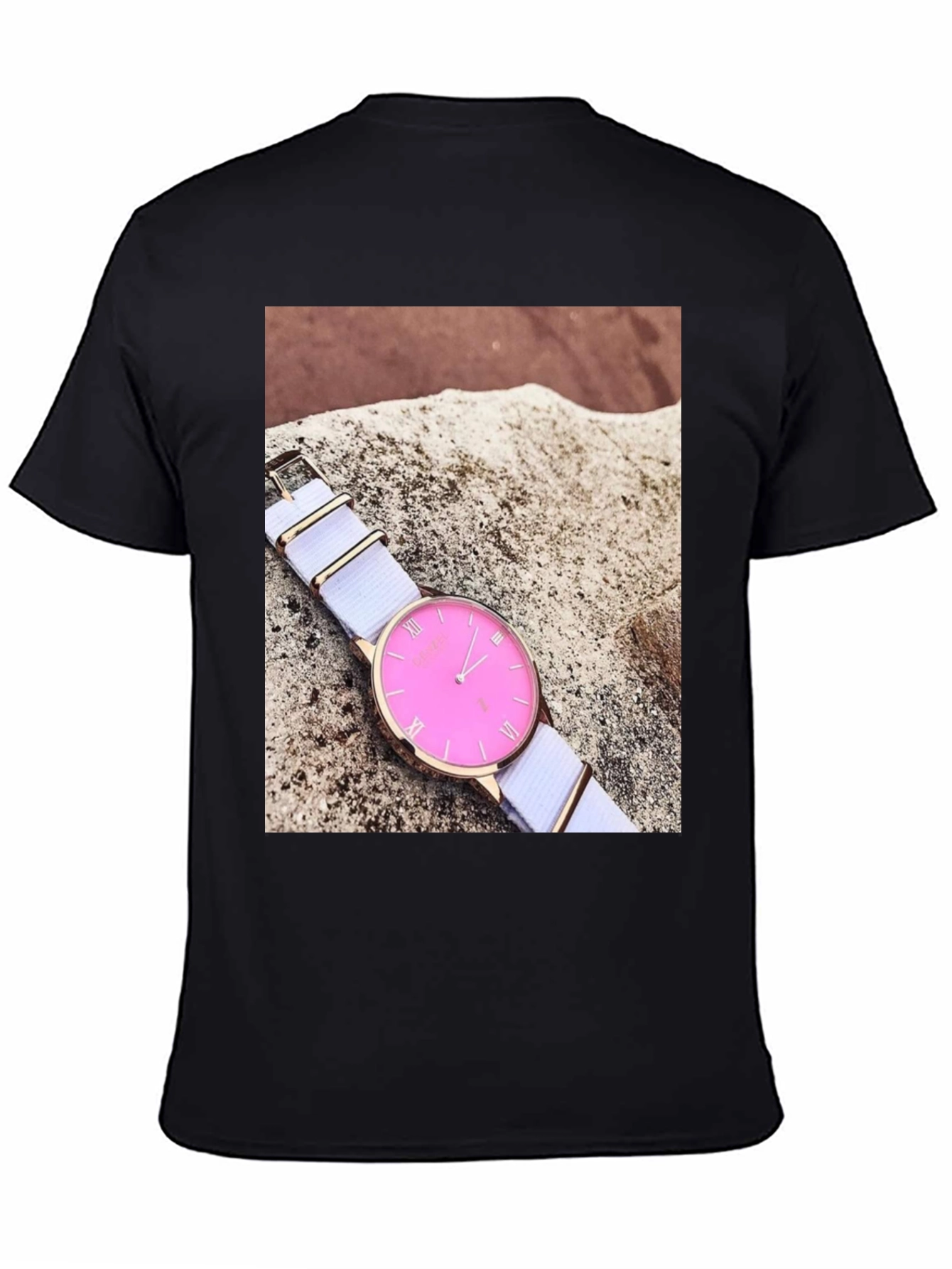 Black Stylish Pink Watch Tee - Modern Timepiece Design view 4
