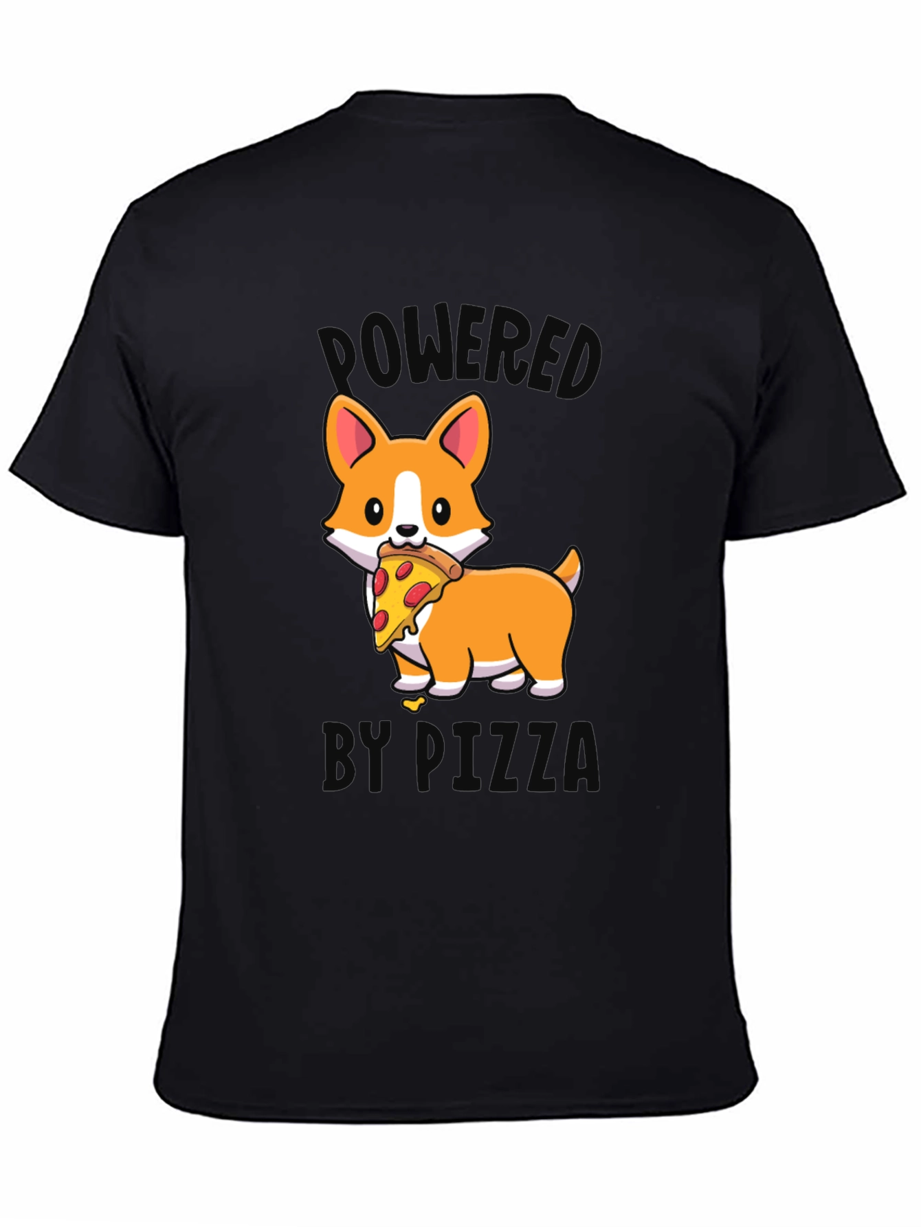 Black Corgi Pizza T-Shirt - Powered by Pizza view 4