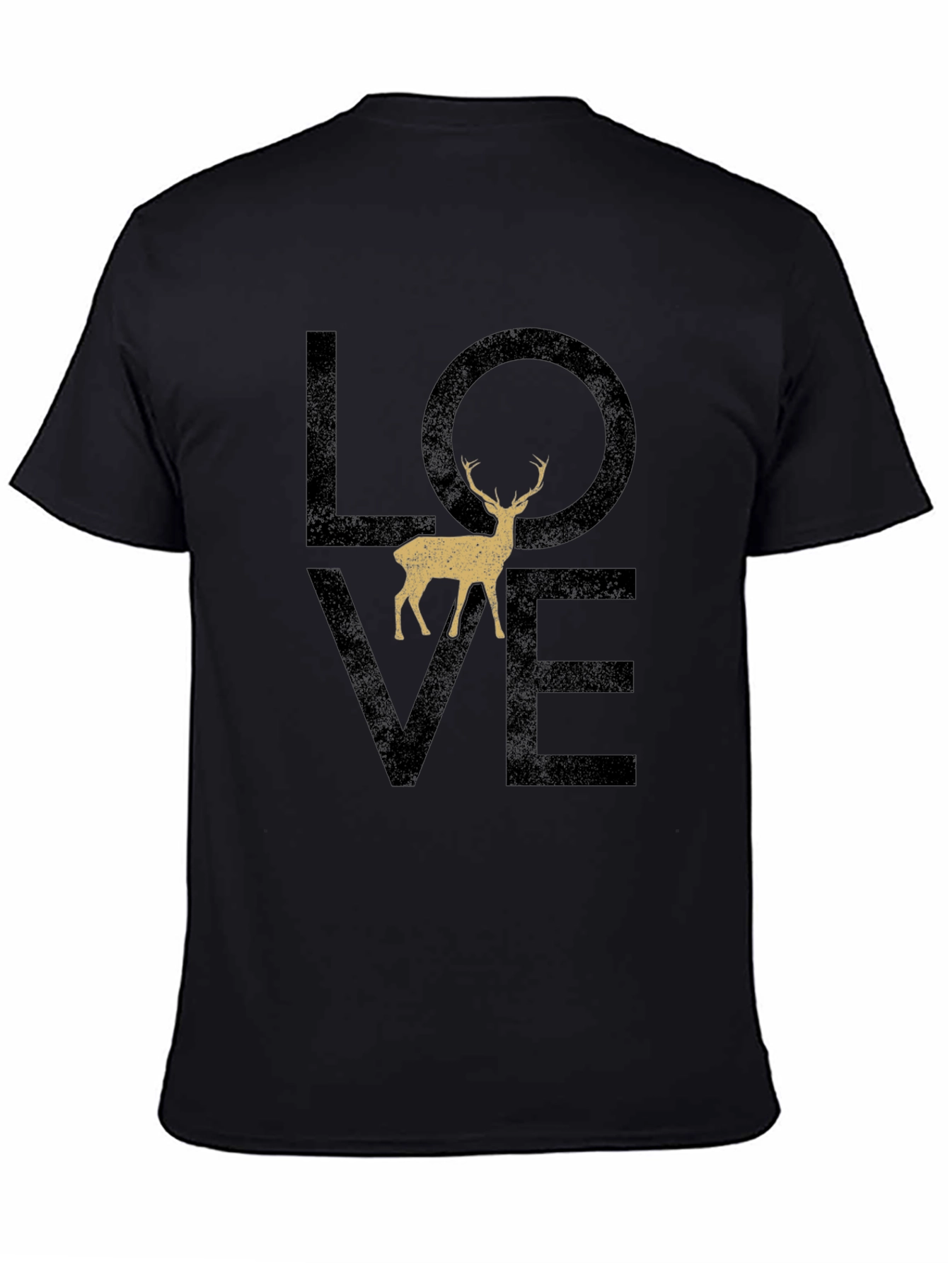 Black Love Deer Graphic T-Shirt - Casual Black Tee view 4