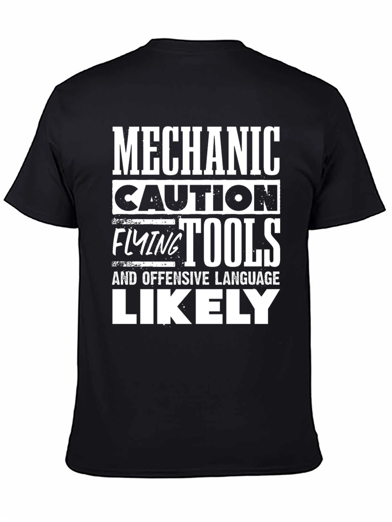Black Mechanic Flying Tools Caution Novelty T-Shirt view 4