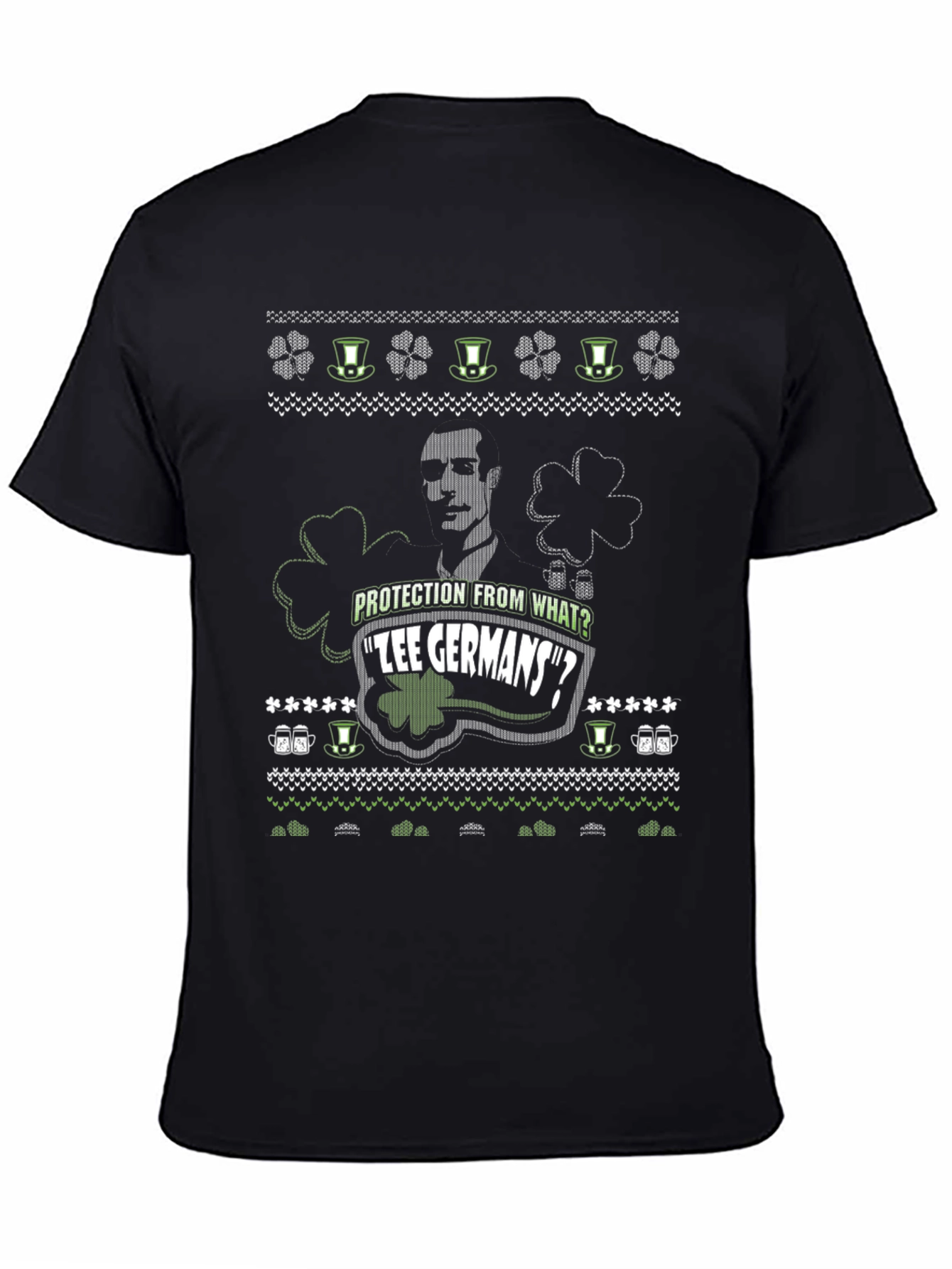 Black St. Patrick's Day 'Protection from Tee Germans?' T-Shirt view 4