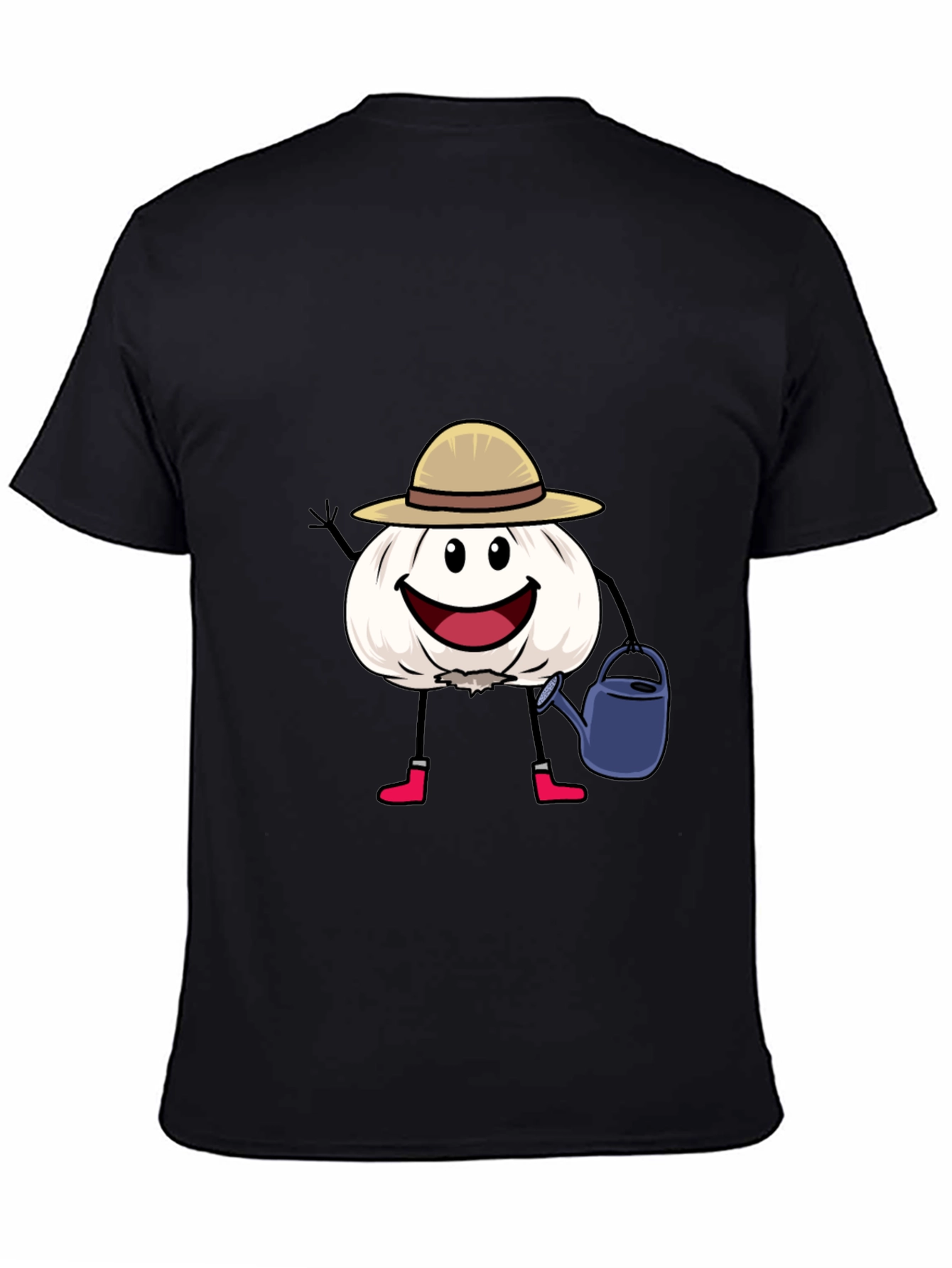 Black Cartoon Garlic Gardener Black T-Shirt view 4