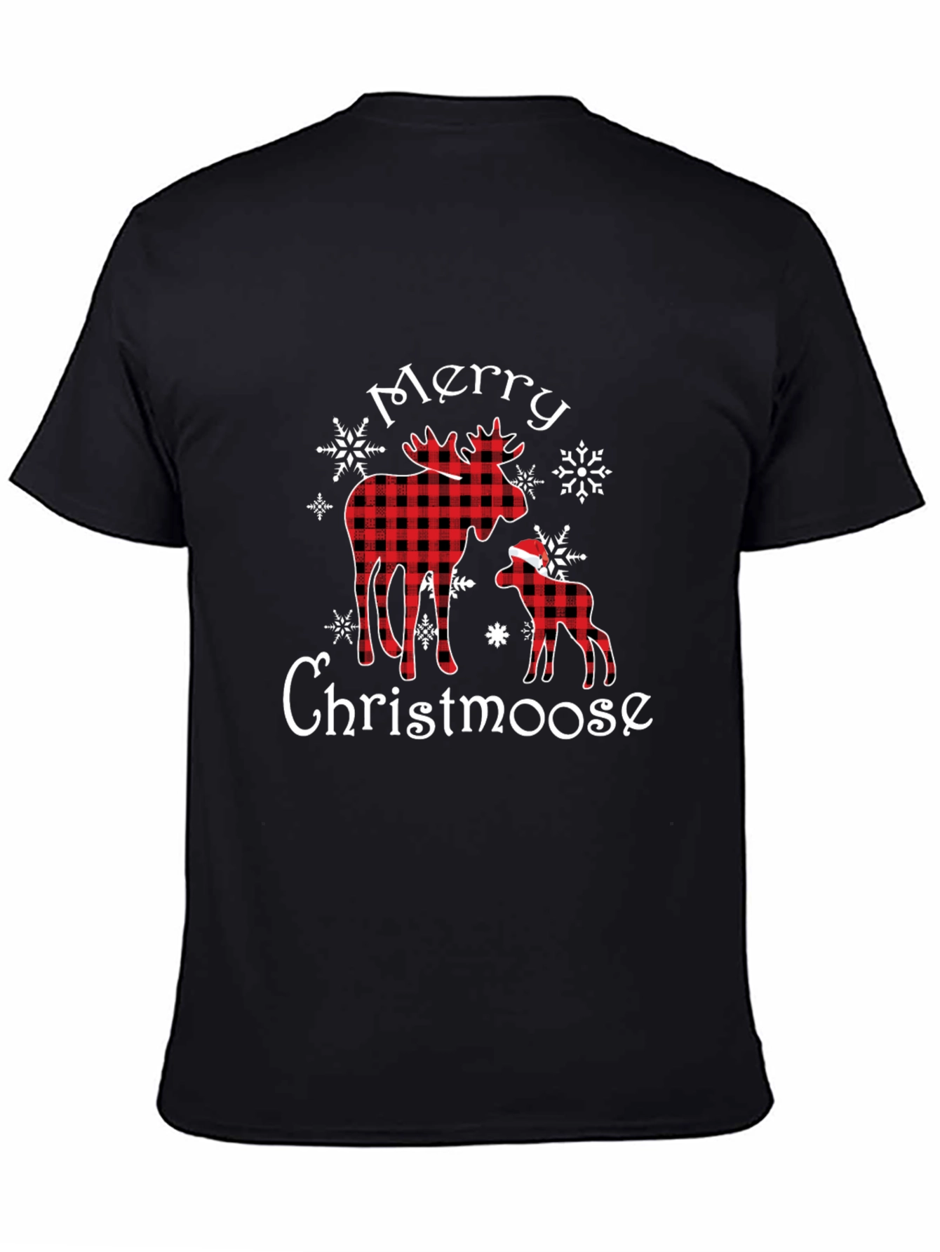 Black Merry Christmoose Buffalo Plaid Christmas T-Shirt view 4