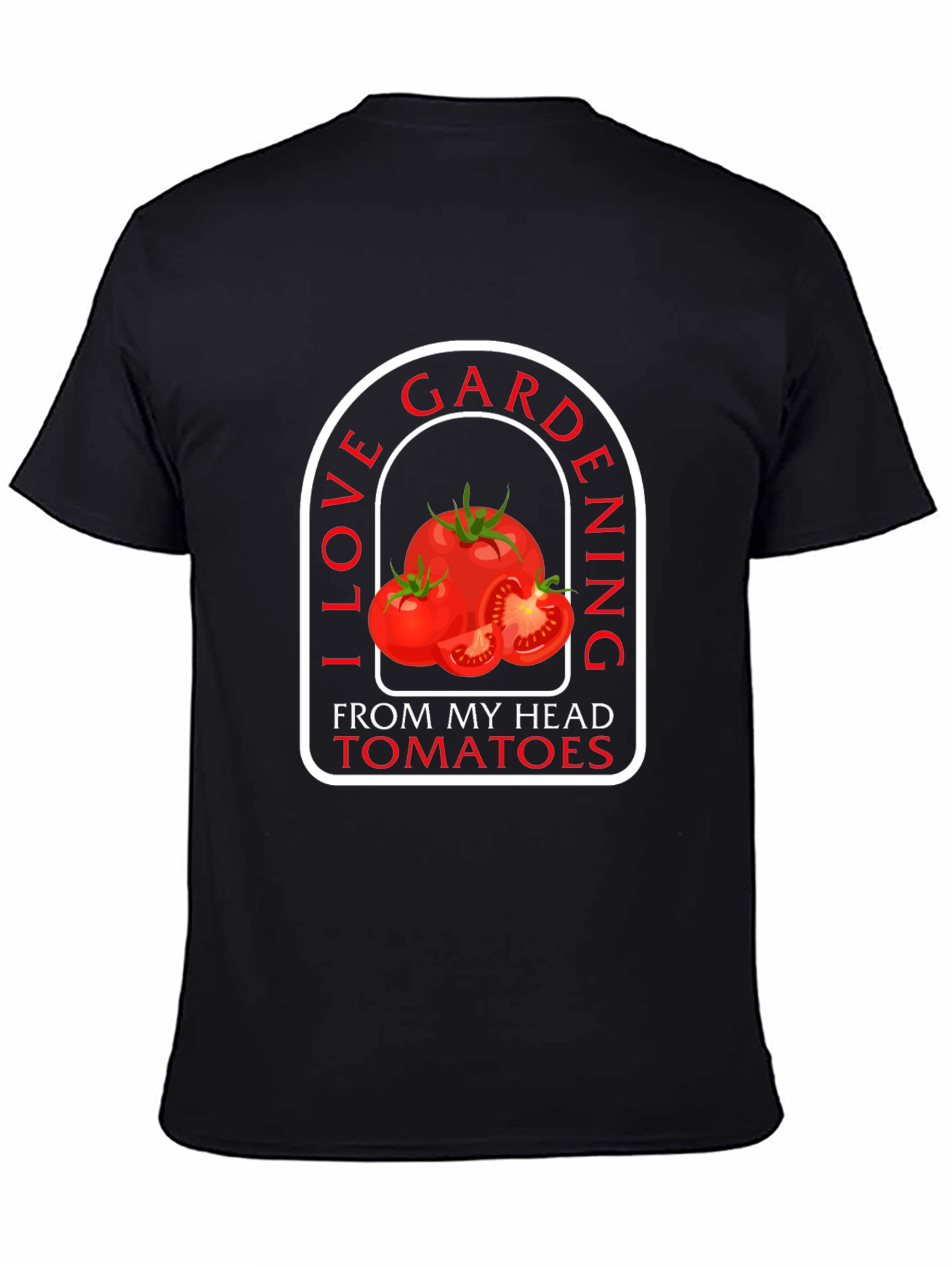 Black I Love Gardening From My Head Tomatoes Black T-Shirt view 4