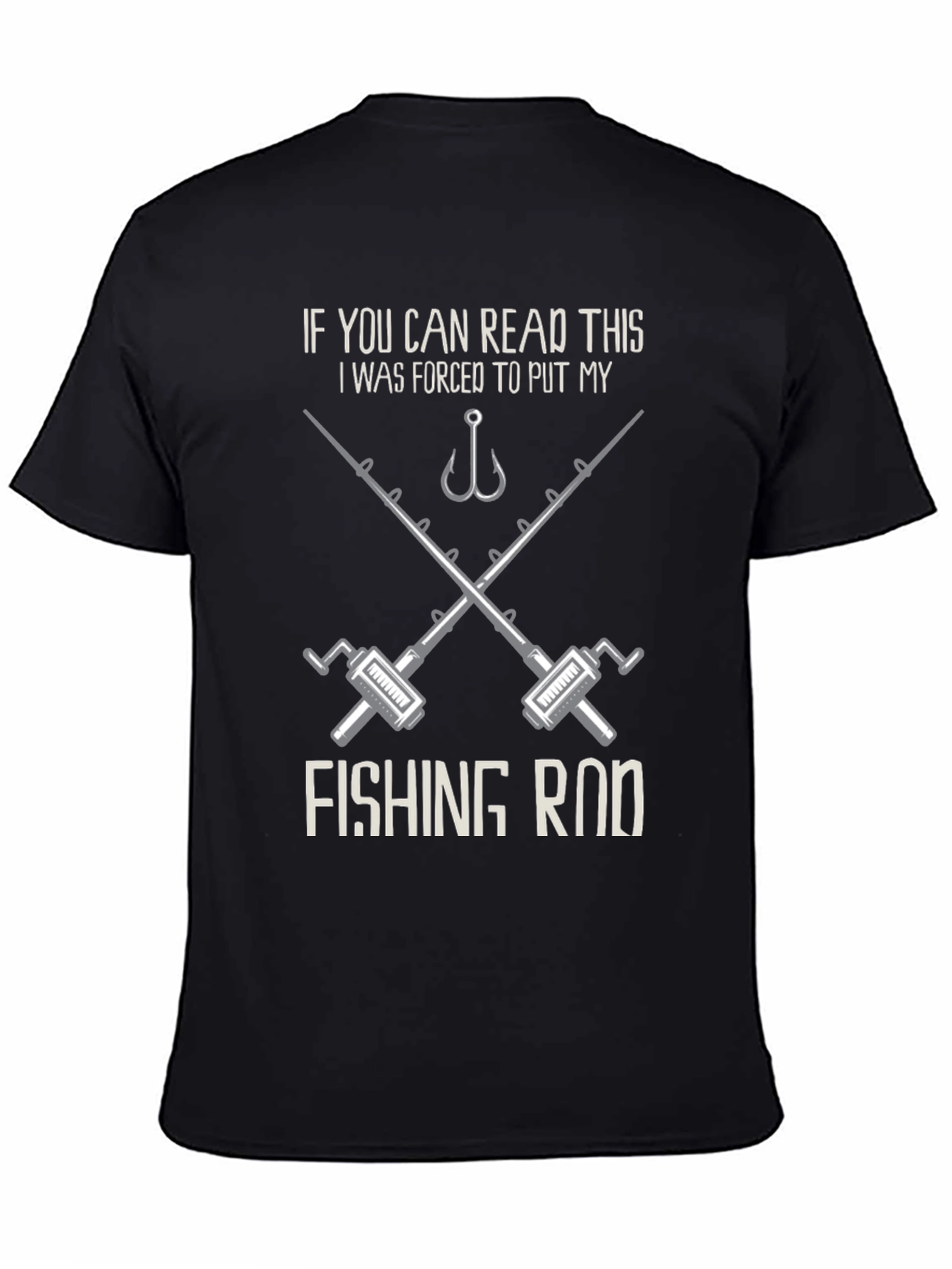 Black Fishing Rod Forced Funny Graphic Tee Shirt view 4