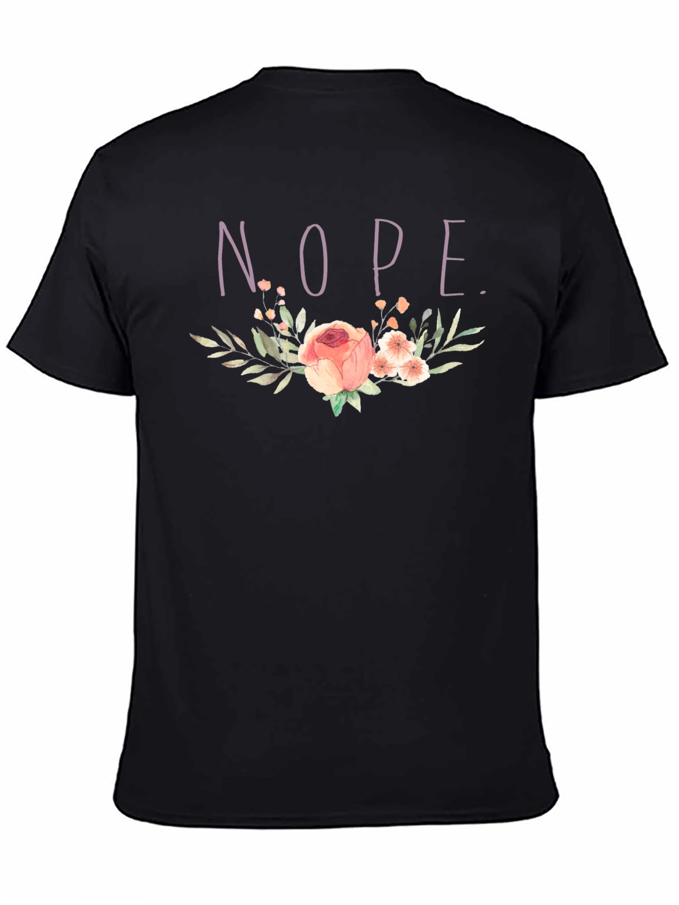 Black Floral NOPE. T-Shirt - Black Cotton Tee view 4