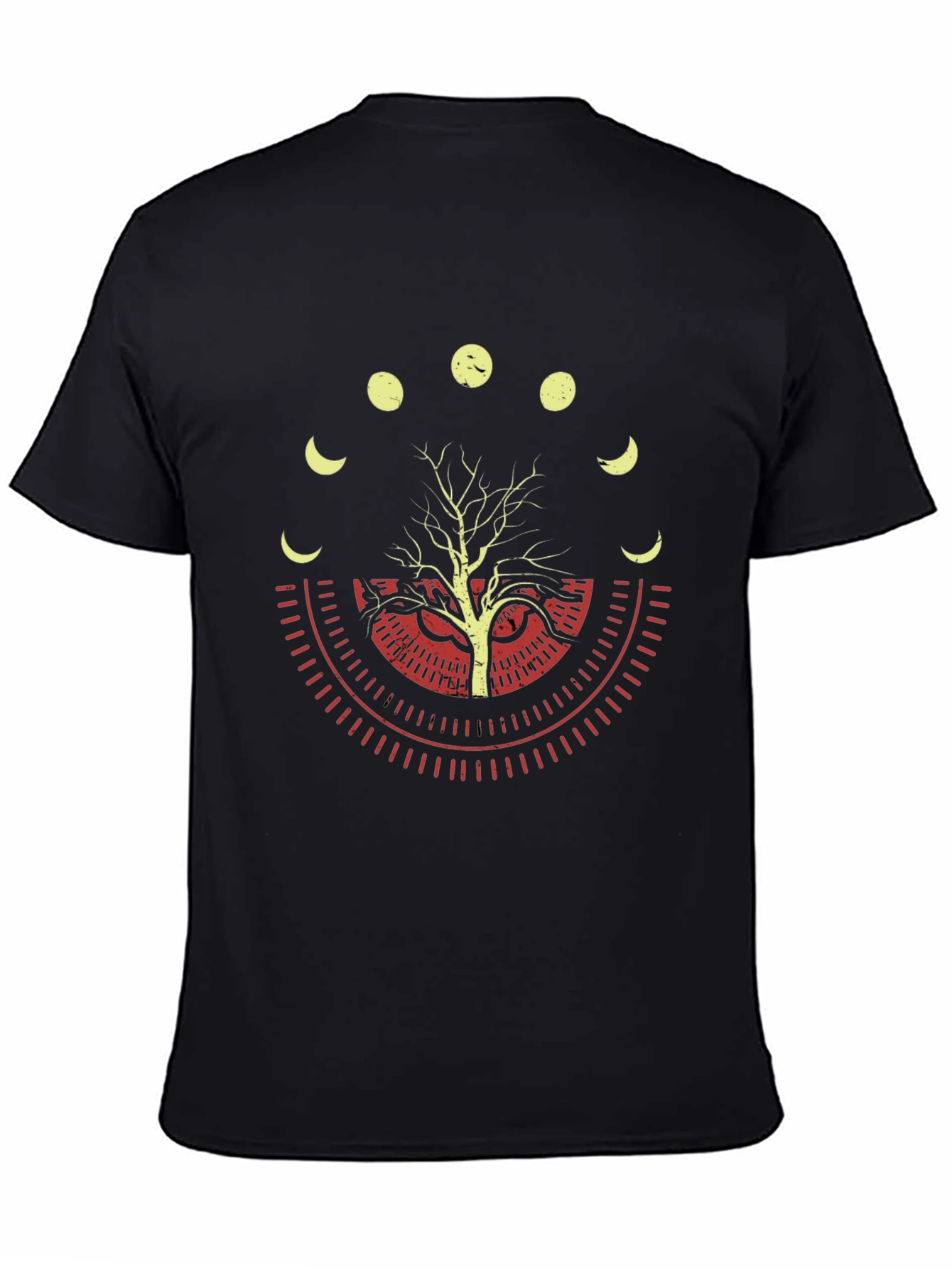Black Moon Phases & Tree Graphic Black T-Shirt view 4
