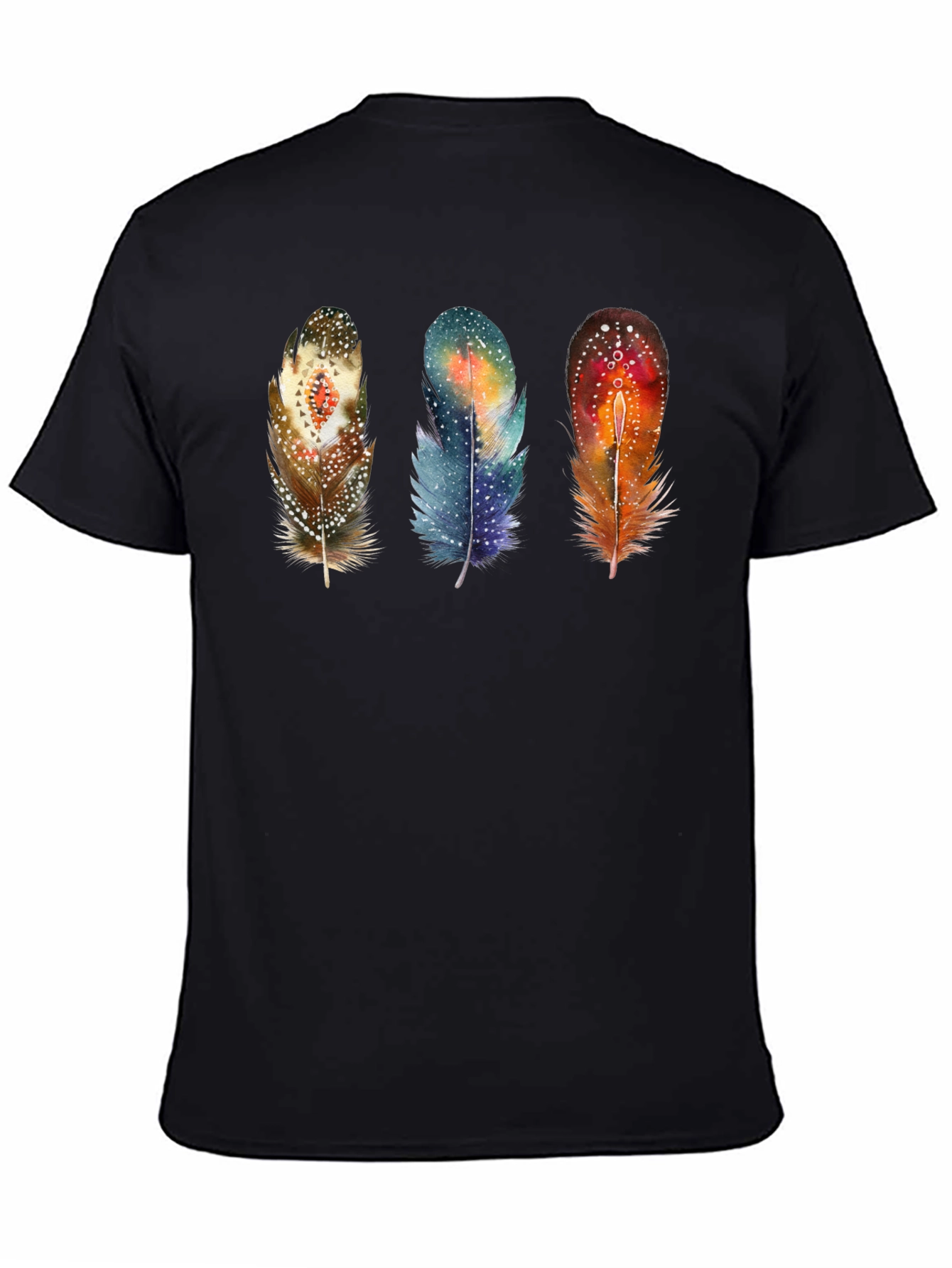 Black Feather Trio Graphic T-Shirt - Unique Artistic Design view 4
