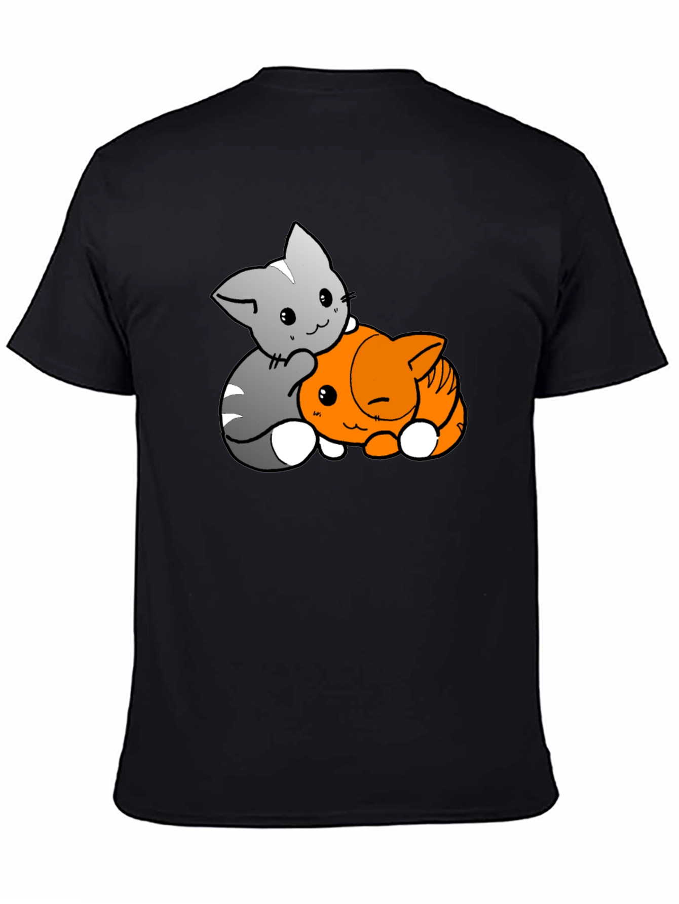 Black Cute Cats Hugging Black T-Shirt view 4