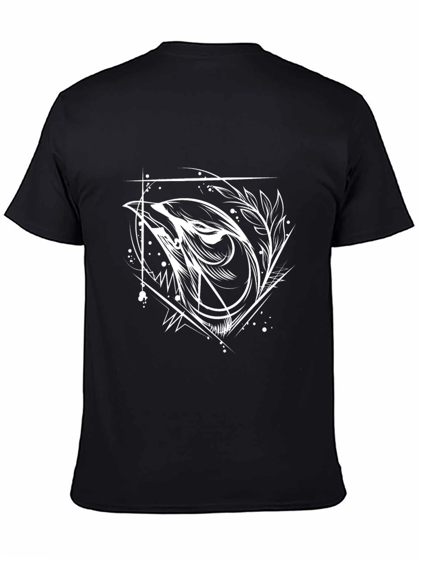 Black Geometric Wolf Graphic Tee - Black Cotton Blend view 4