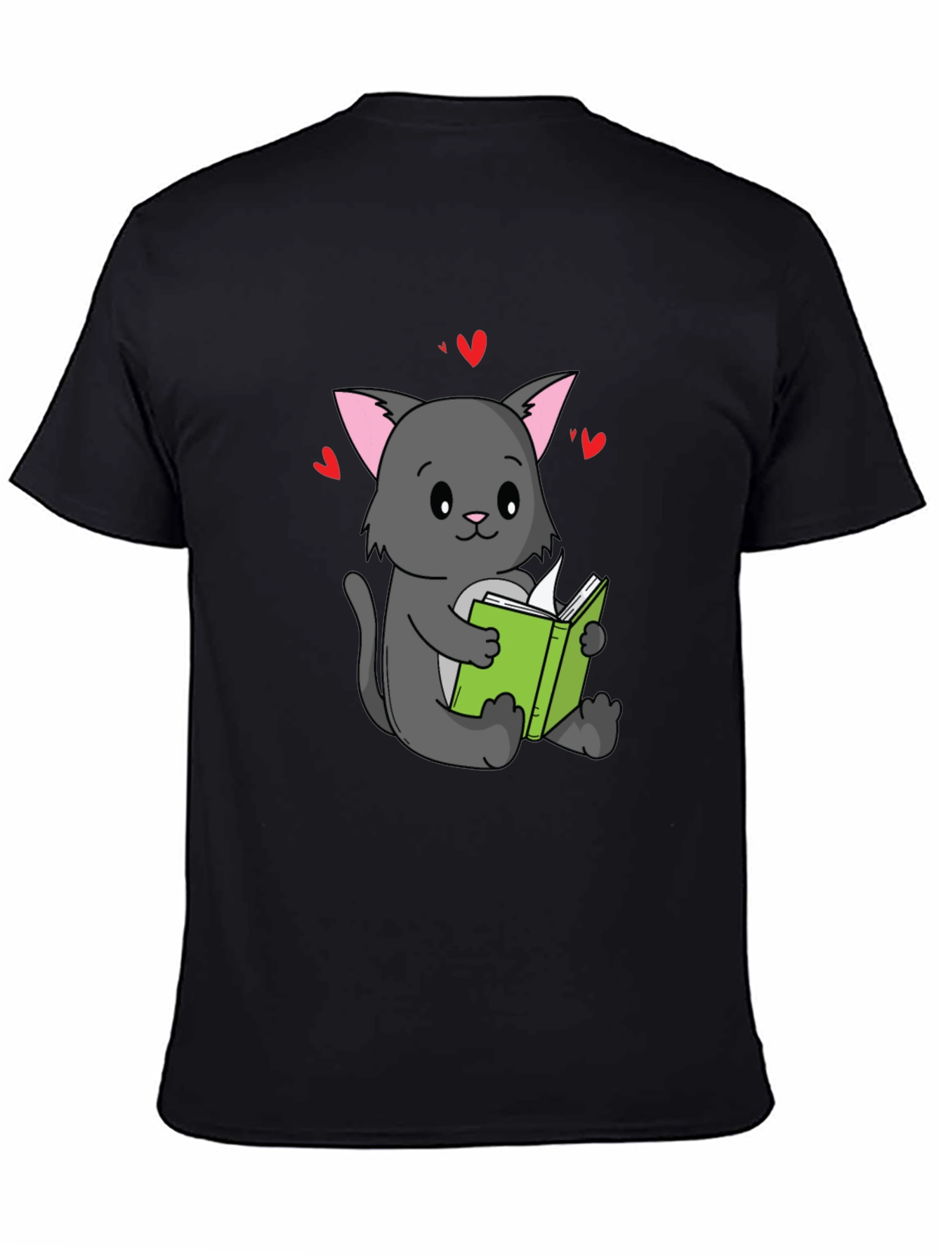Black Cute Cat Reading Book T-Shirt - Unisex view 4