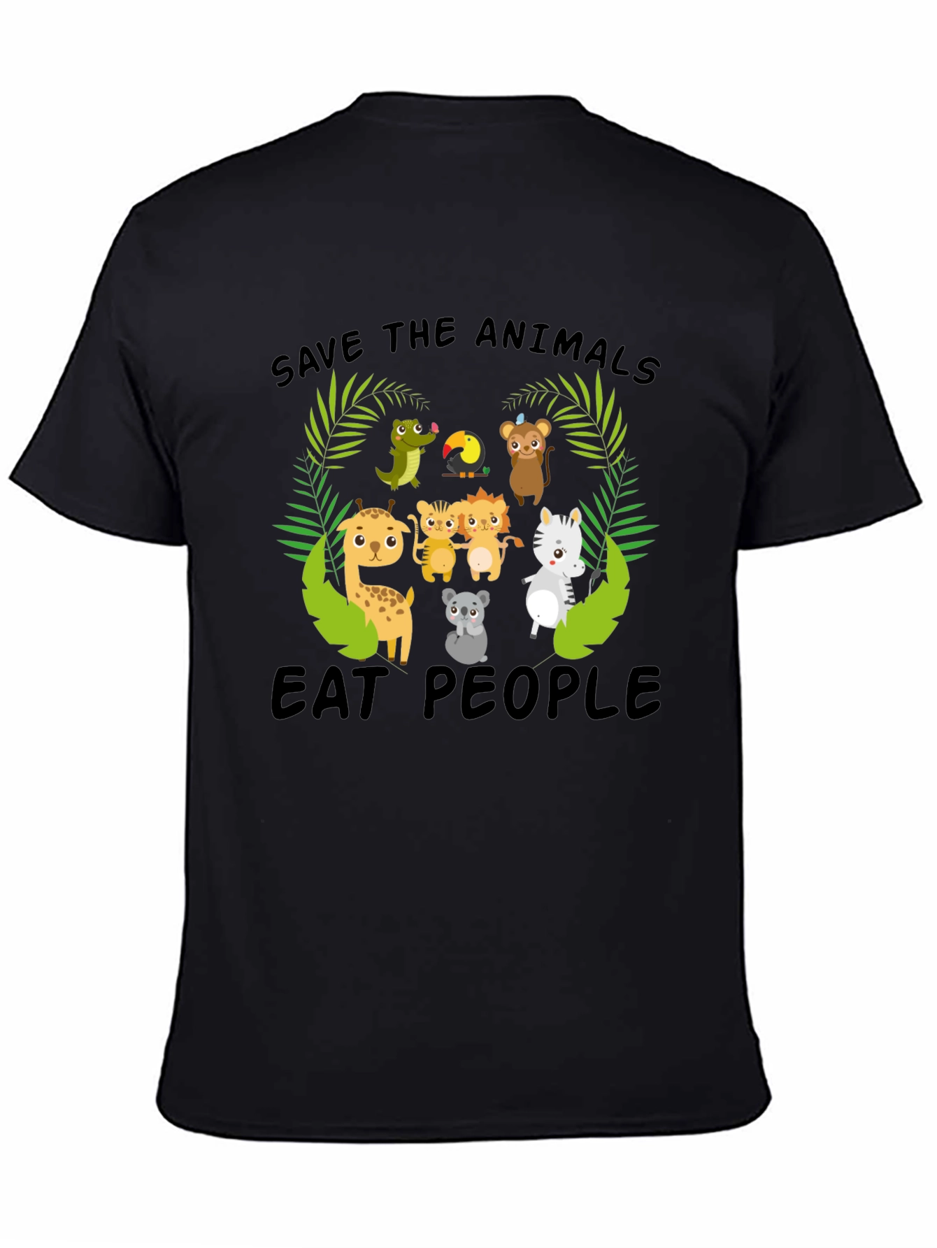 Black Save the Animals Eat People Black T-Shirt view 4