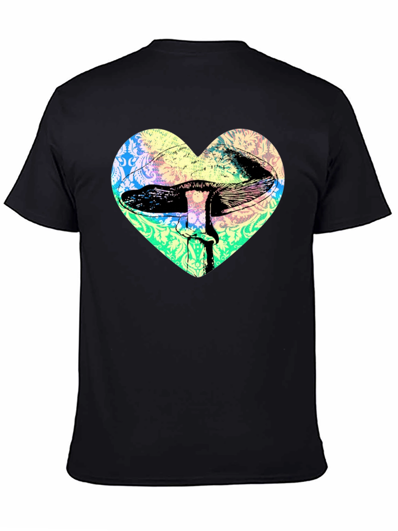 Black Psychedelic Mushroom Heart T-Shirt - Groovy Graphic Tee view 4