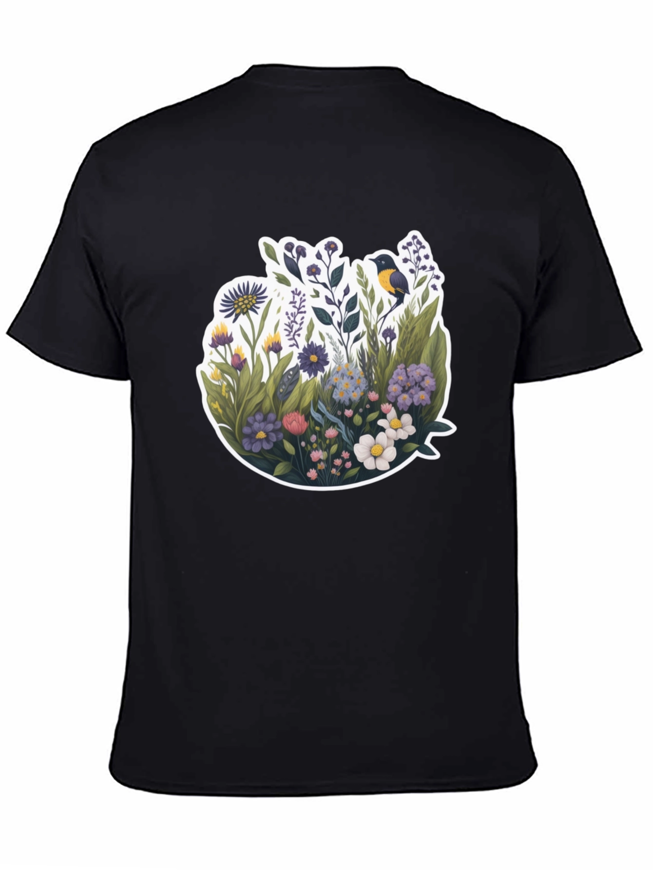 Black Floral Bird Graphic Black T-Shirt view 4