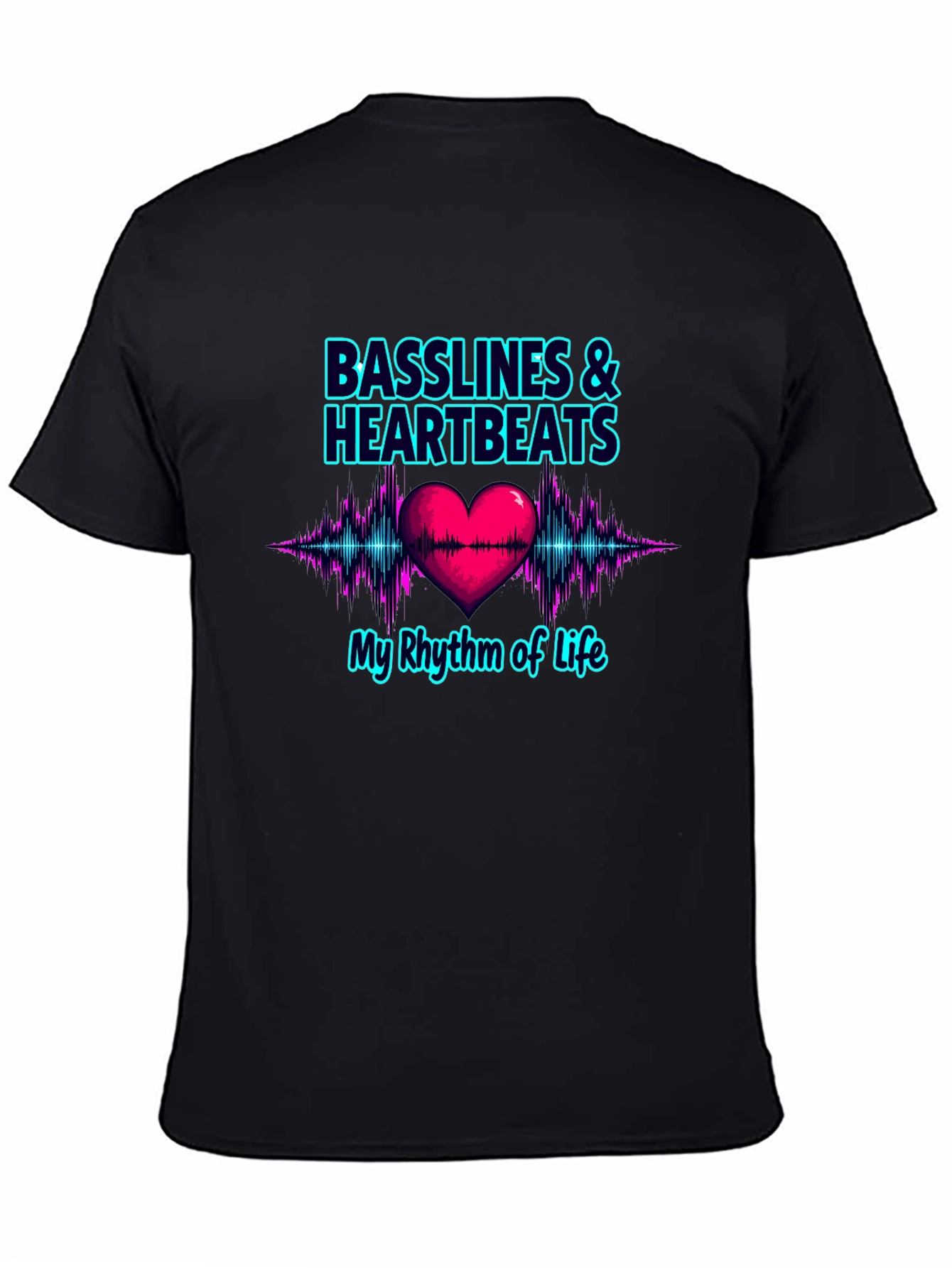 Black Basslines & Heartbeats Graphic T-Shirt view 4