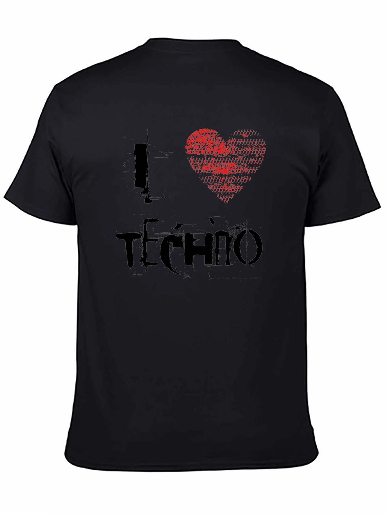 Black I Heart Techno T-Shirt - Distressed Graphic Tee view 4