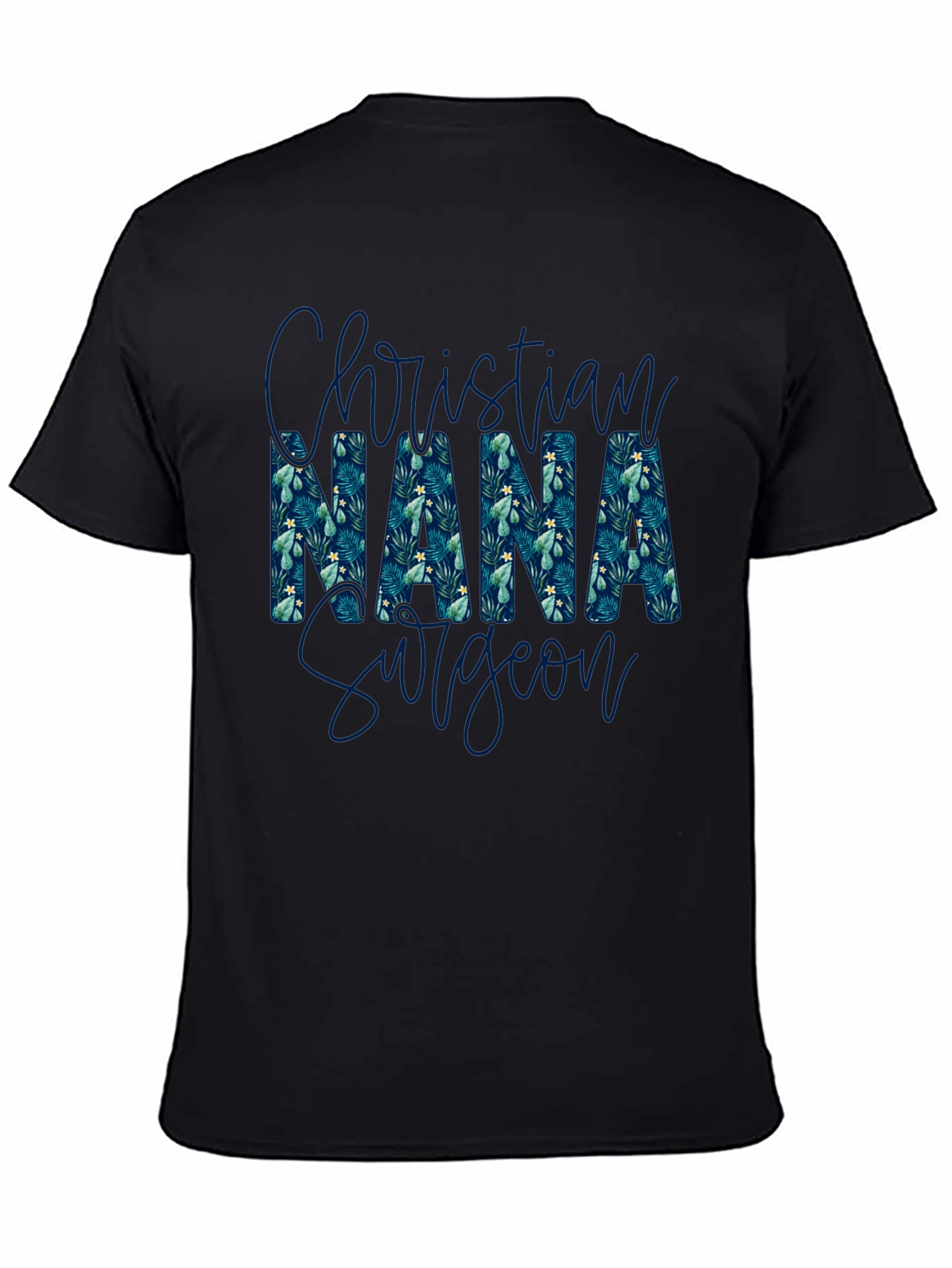 Black Christian Nana Surgeon T-Shirt - Floral Pattern view 4