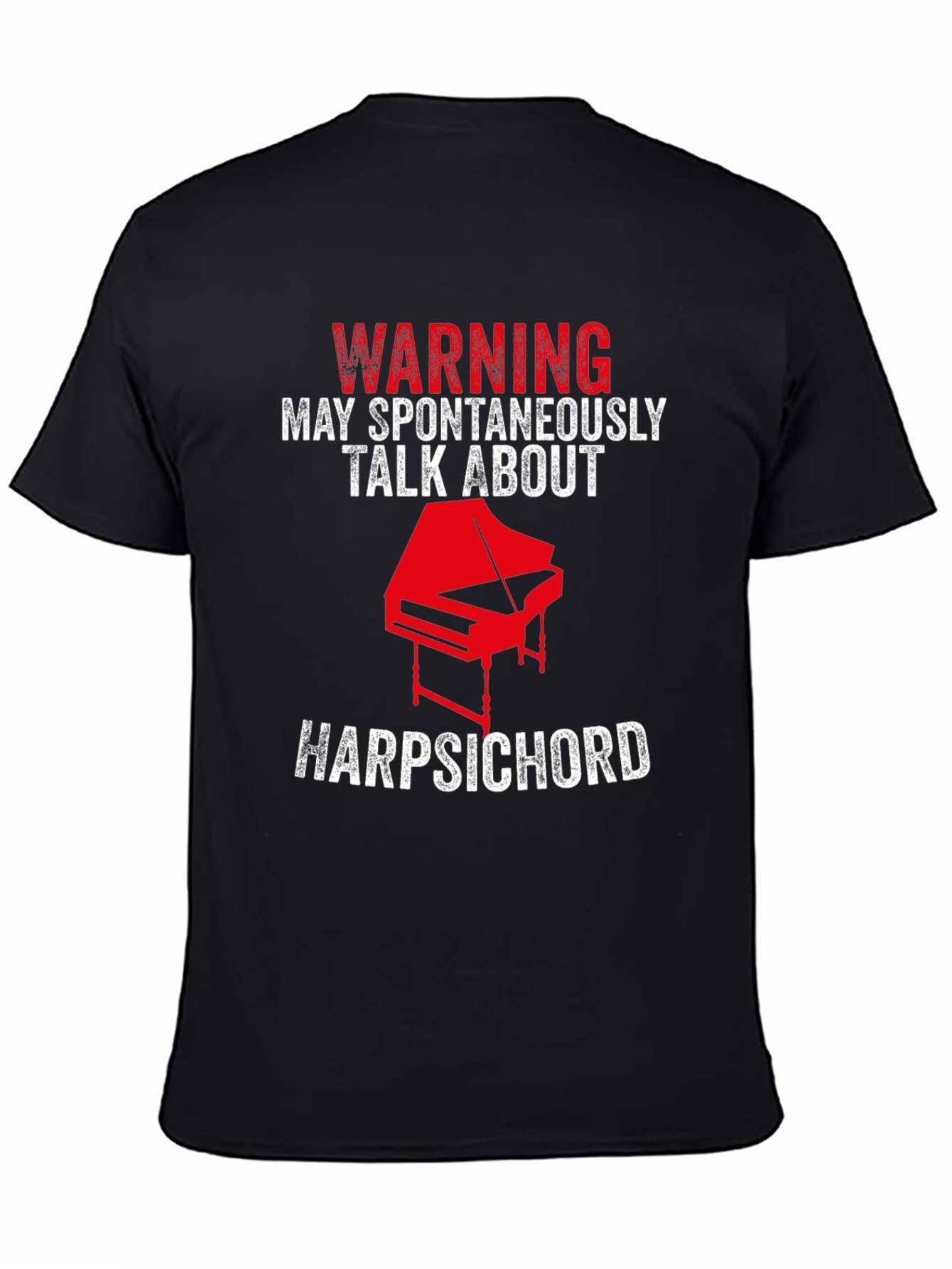 Black Warning Harpsichord Talk T-Shirt view 4
