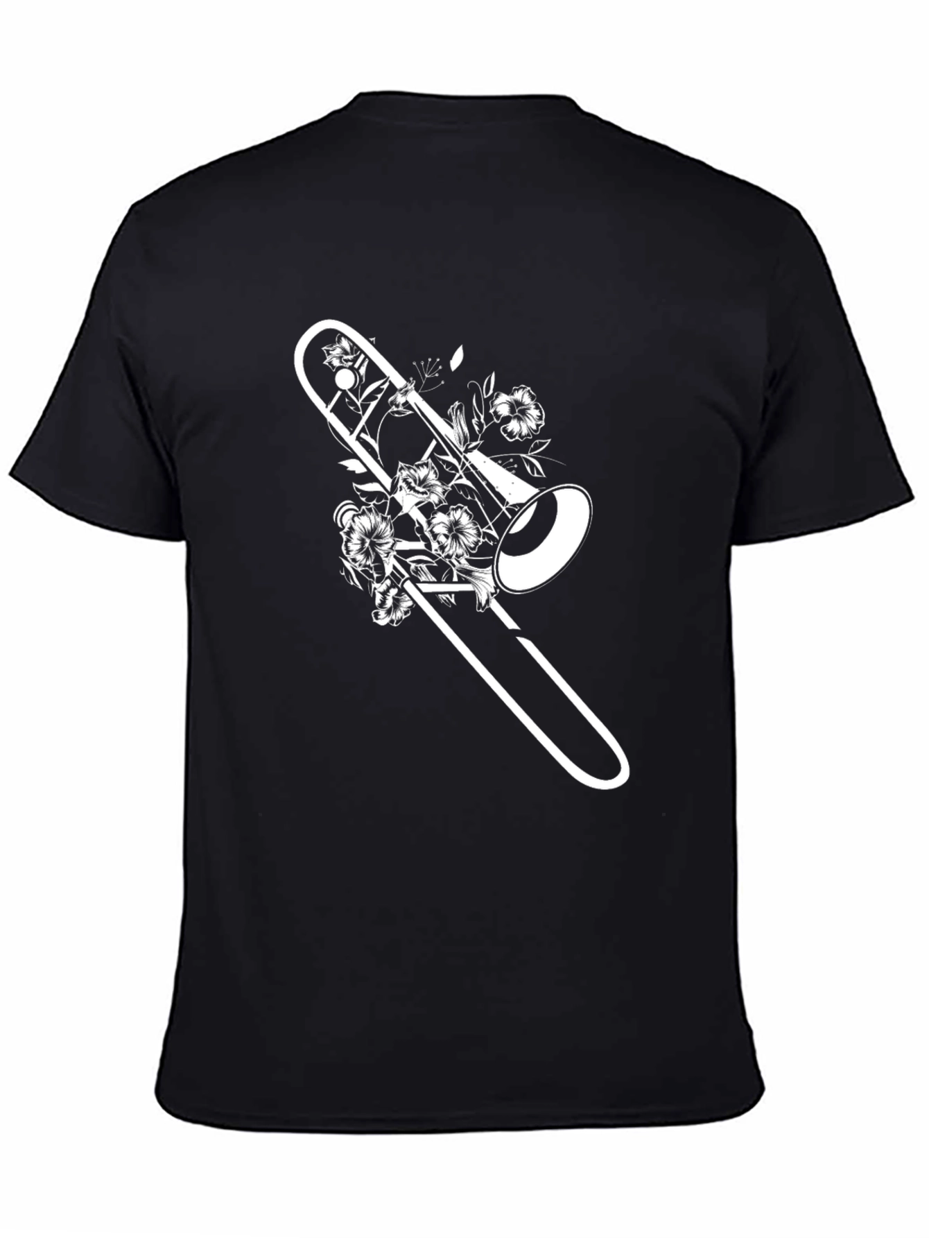 Black Floral Trombone Graphic Tee - Black Casual Shirt view 4