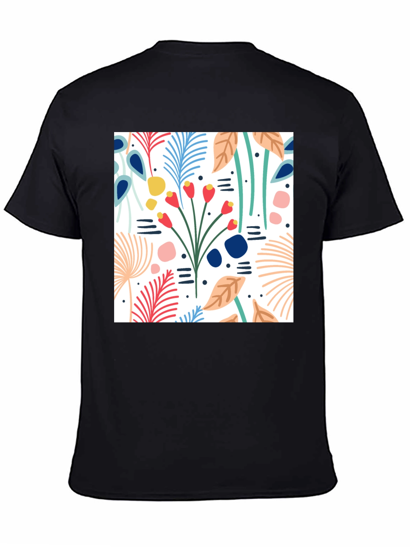 Black Floral Pattern Black T-Shirt view 4
