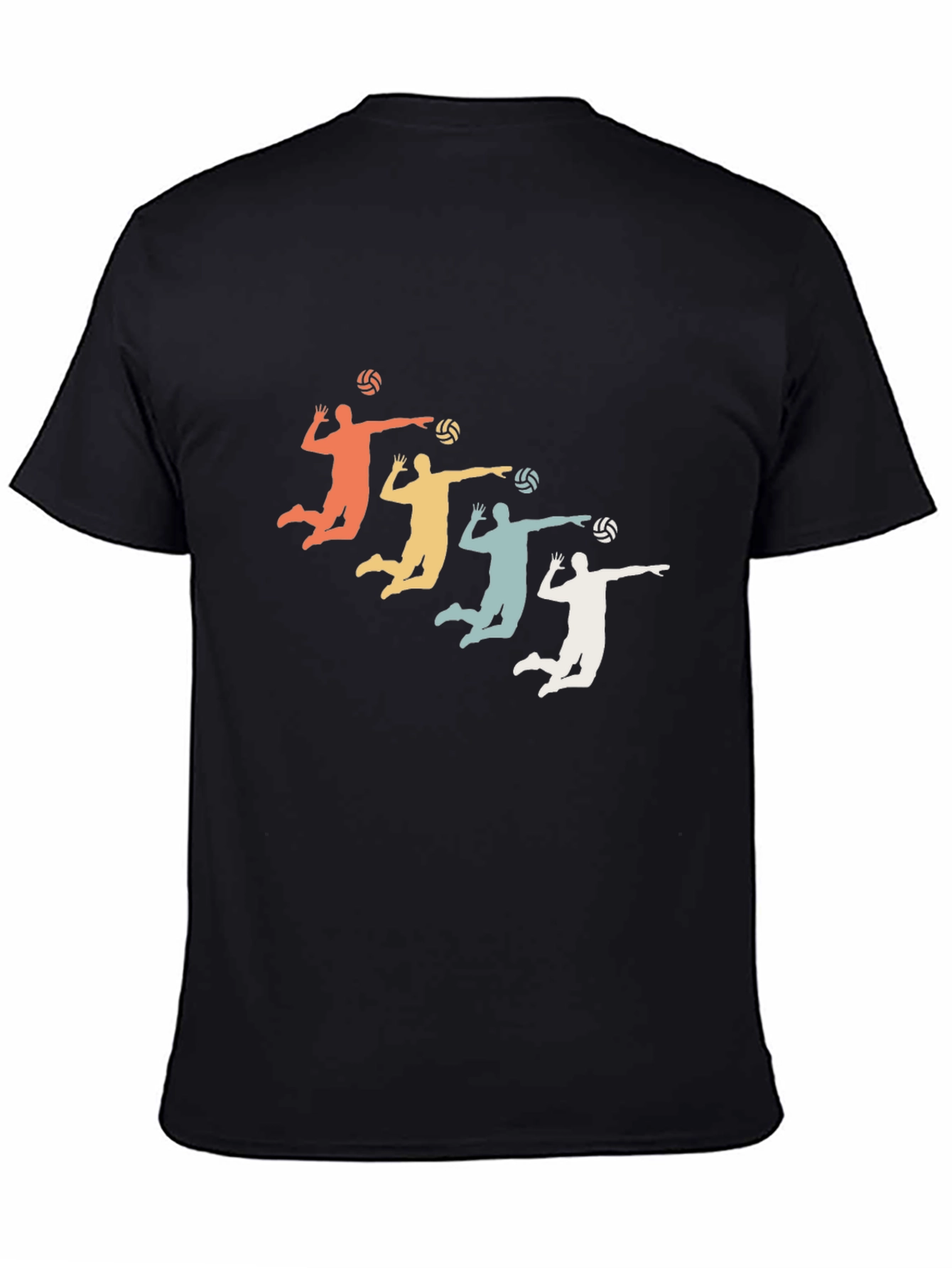 Black Retro Volleyball Silhouette Tee - Black Cotton Blend view 4