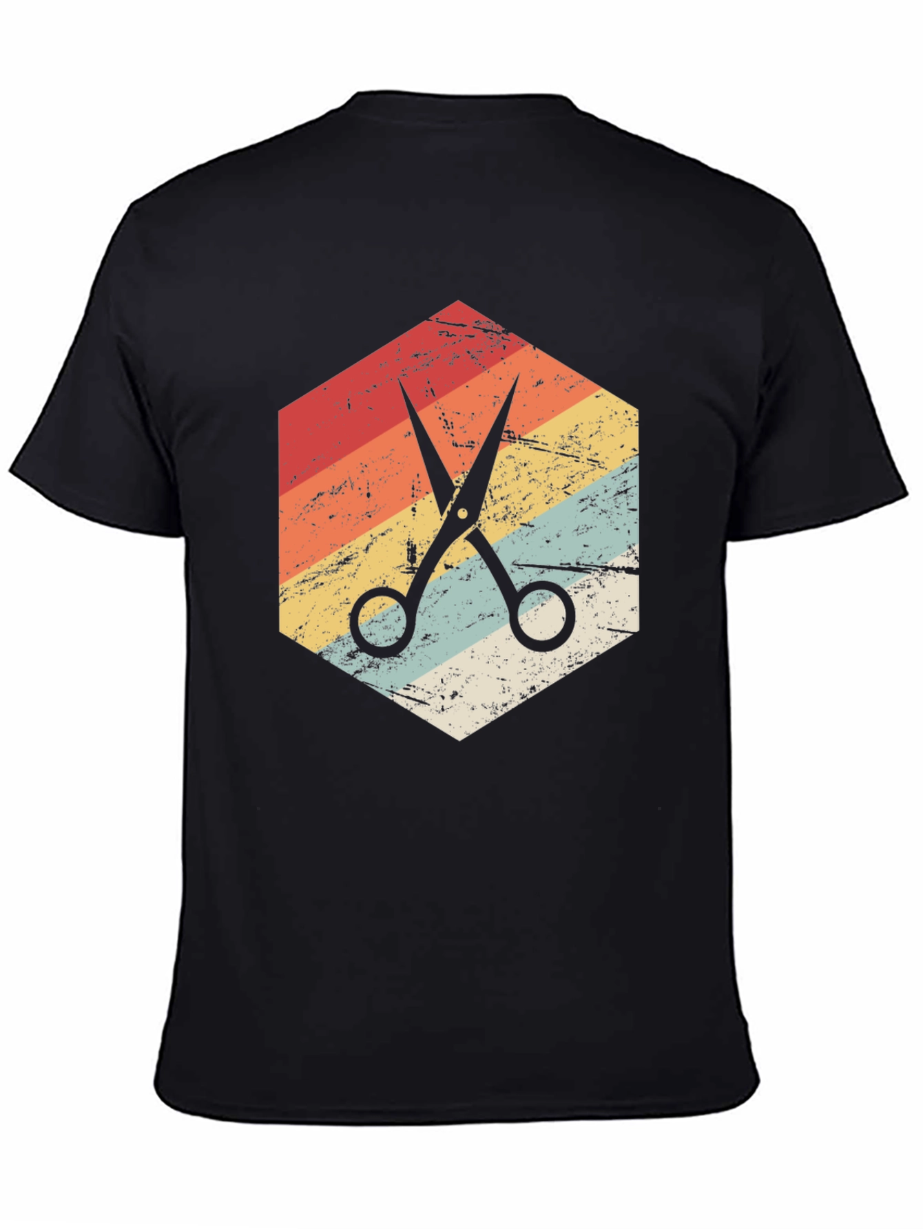 Black Retro Barber Scissors Graphic Tee view 4