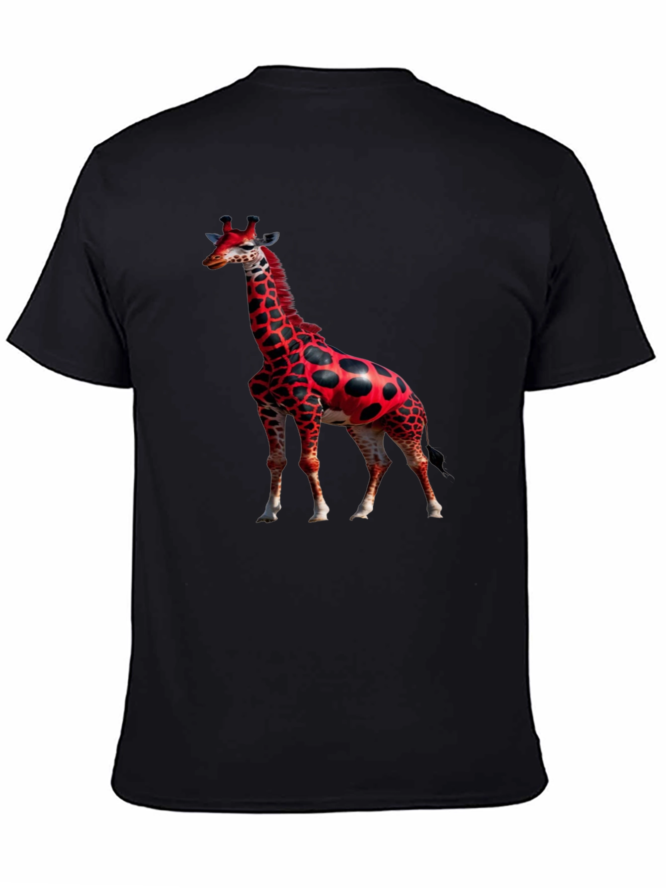 Black Red Giraffe Print Black T-Shirt view 4
