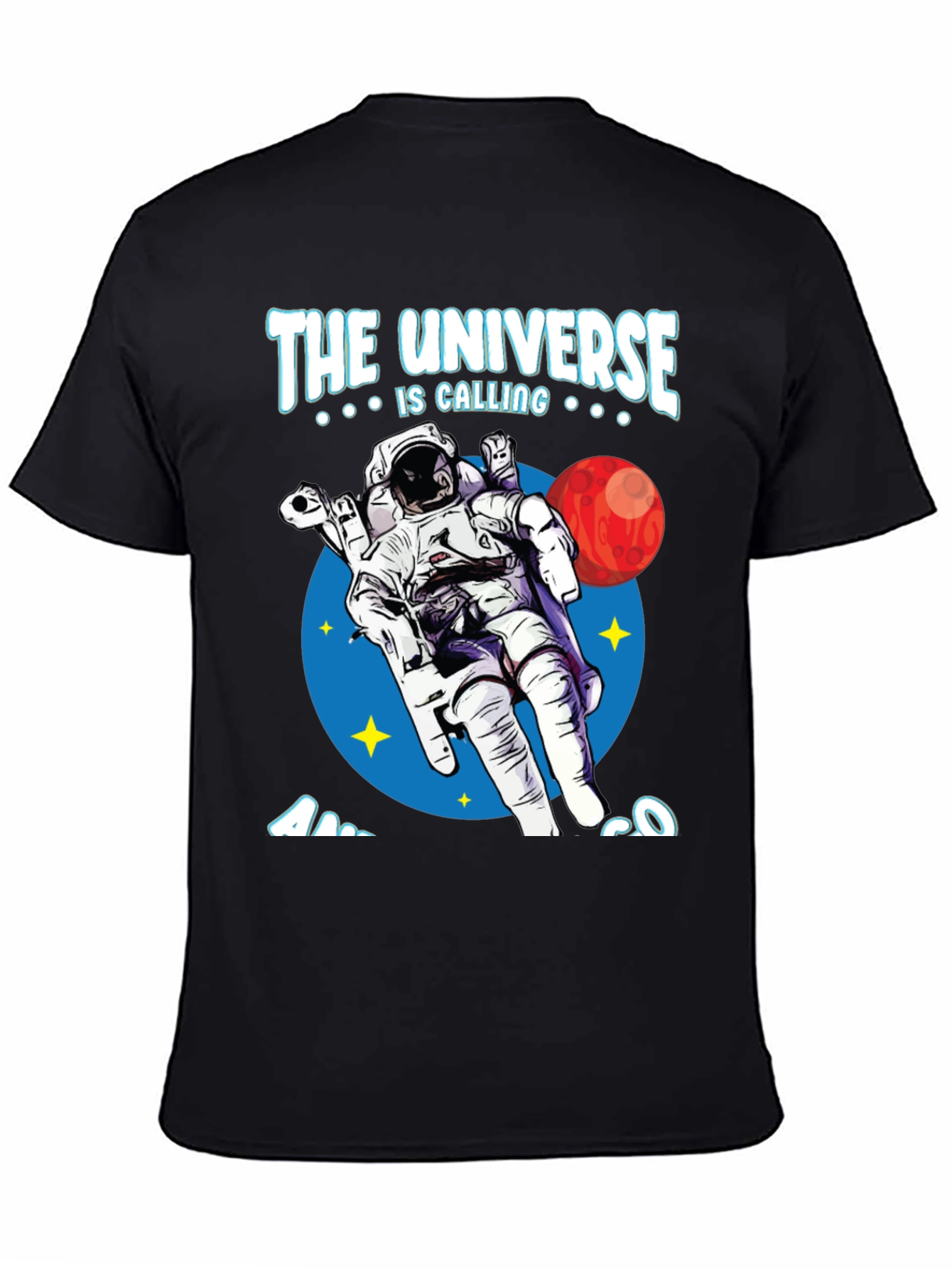 Black Universe Calling Astronaut Graphic Tee view 4