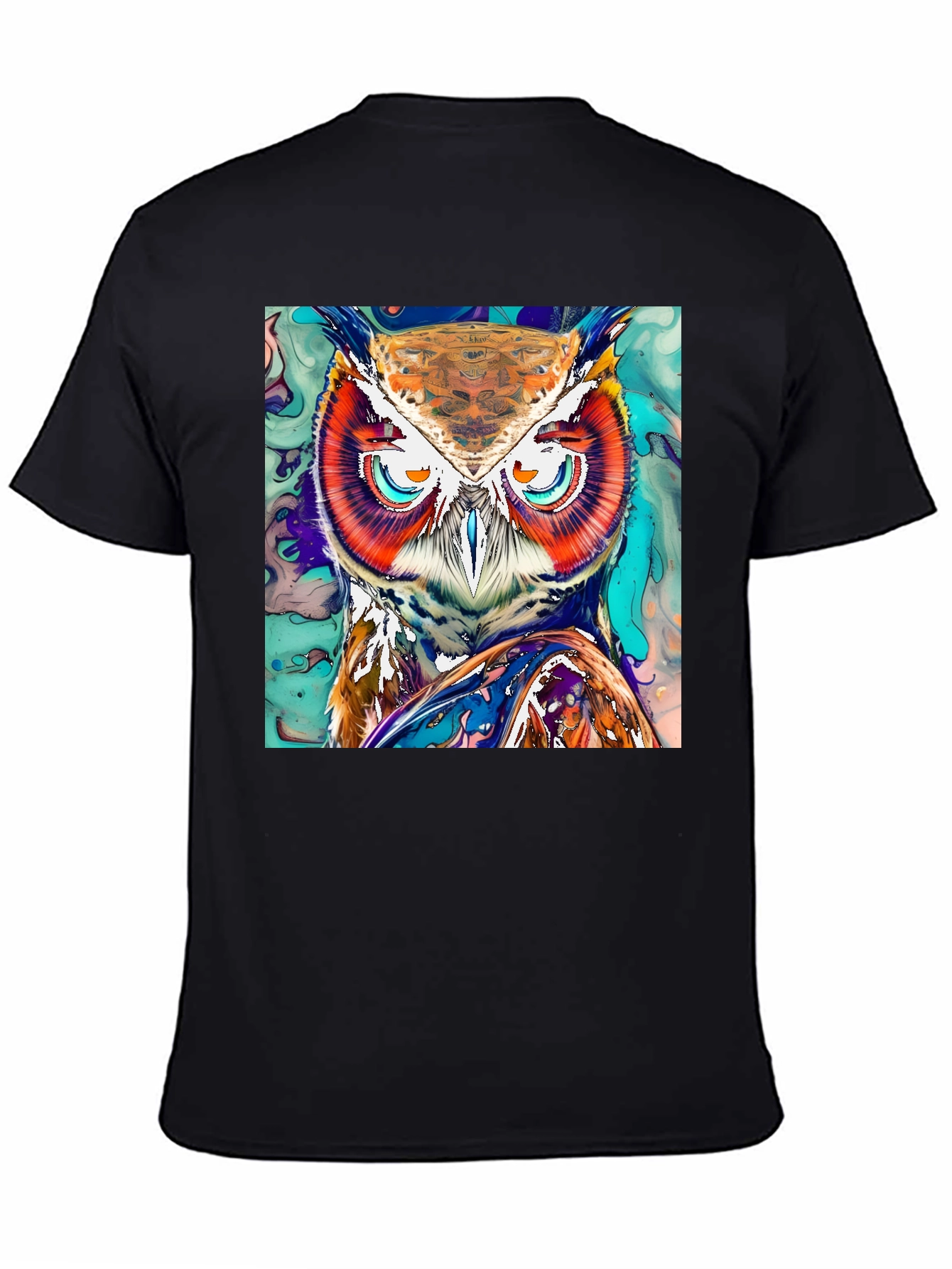 Black Artistic Owl Graphic Print T-Shirt view 4
