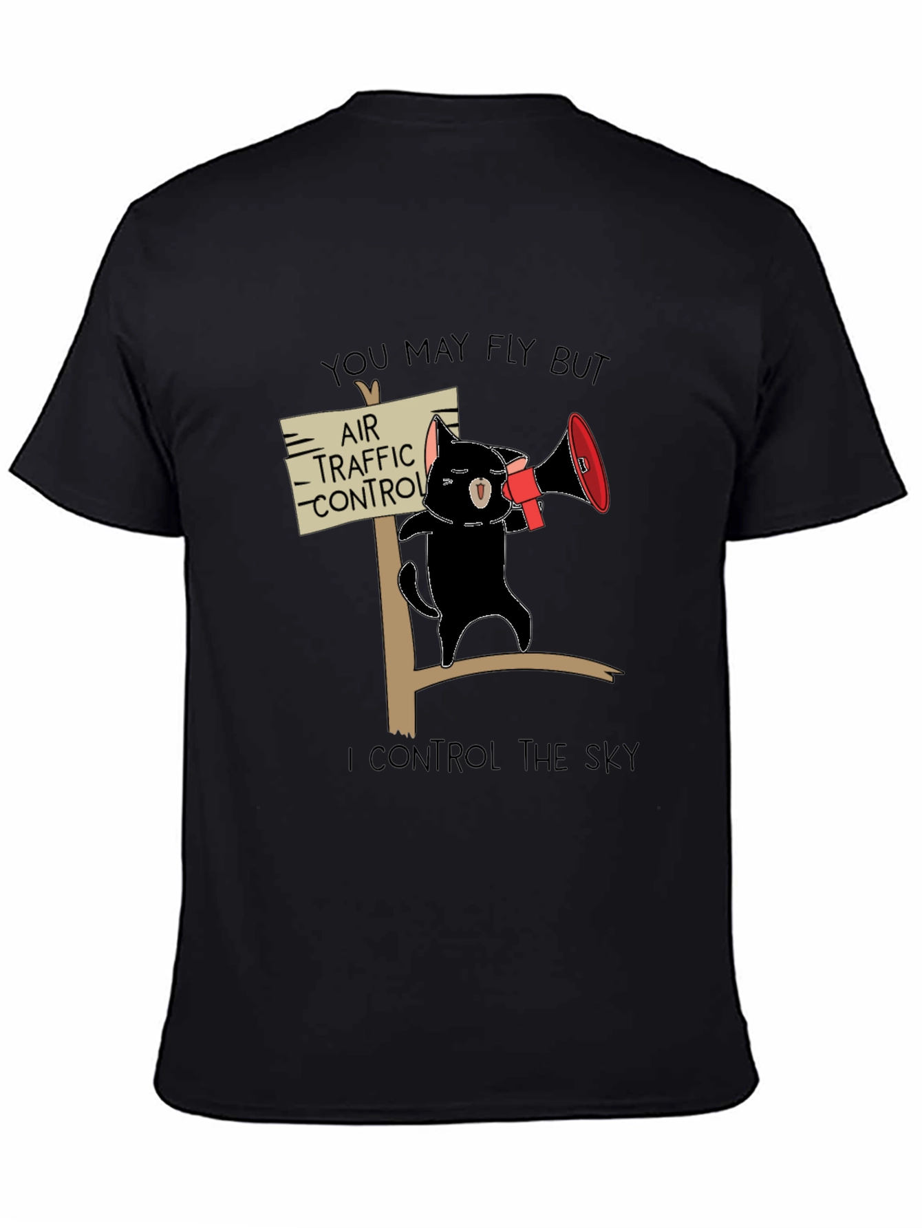 Black Air Traffic Control Cat T-Shirt - Funny Pilot Gift view 4