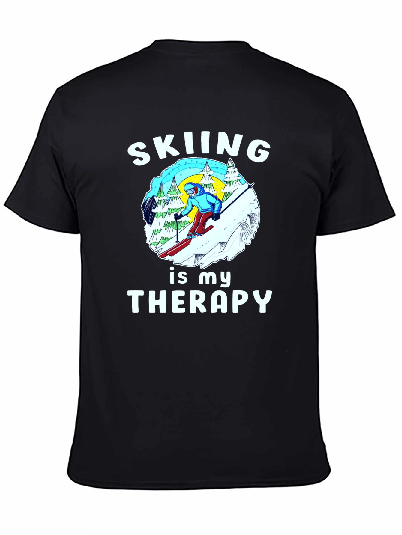 Black Skiing is My Therapy T-Shirt | Winter Sports Apparel view 4