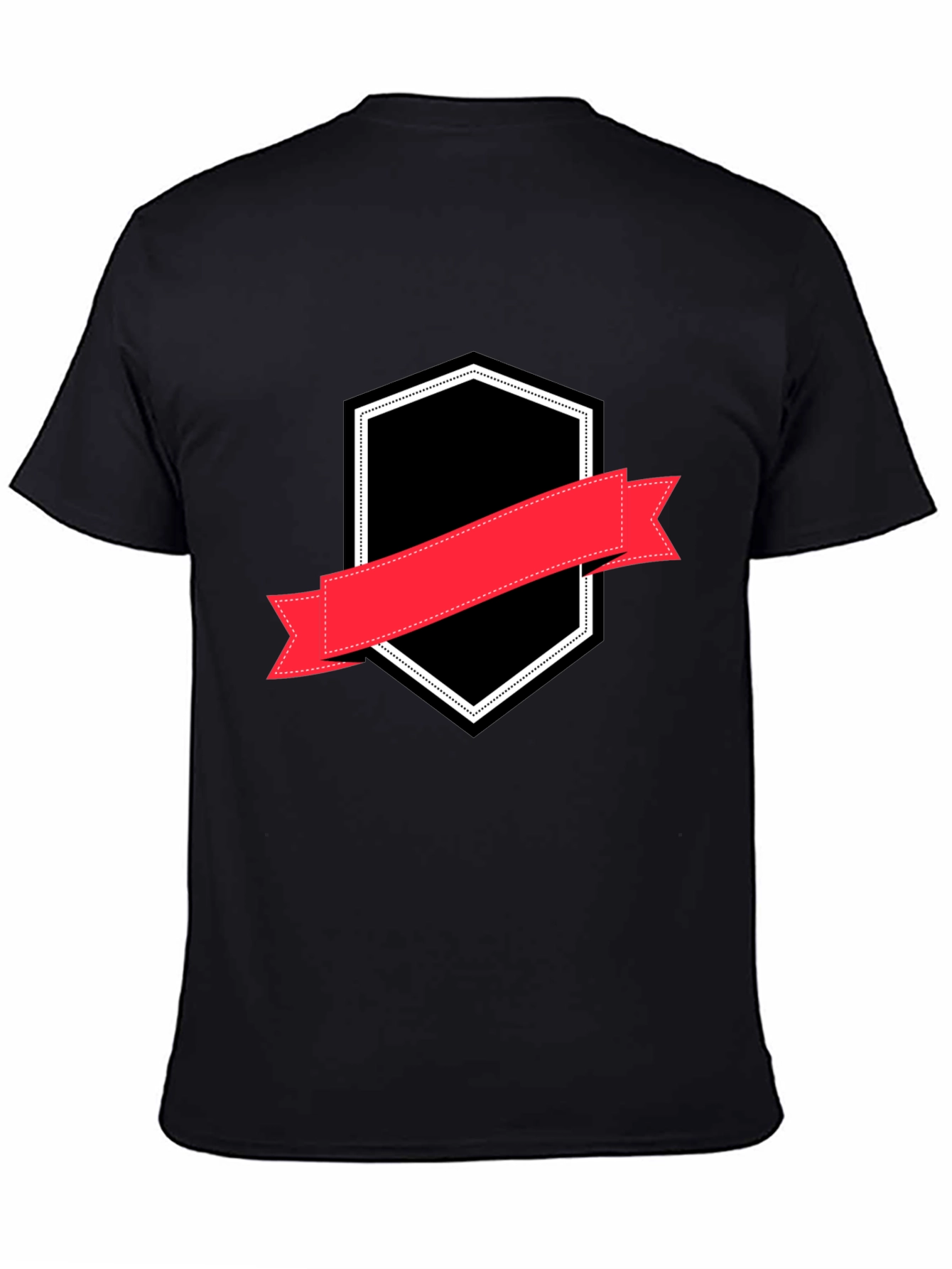 Black Men's Black T-Shirt with Badge Graphic view 4