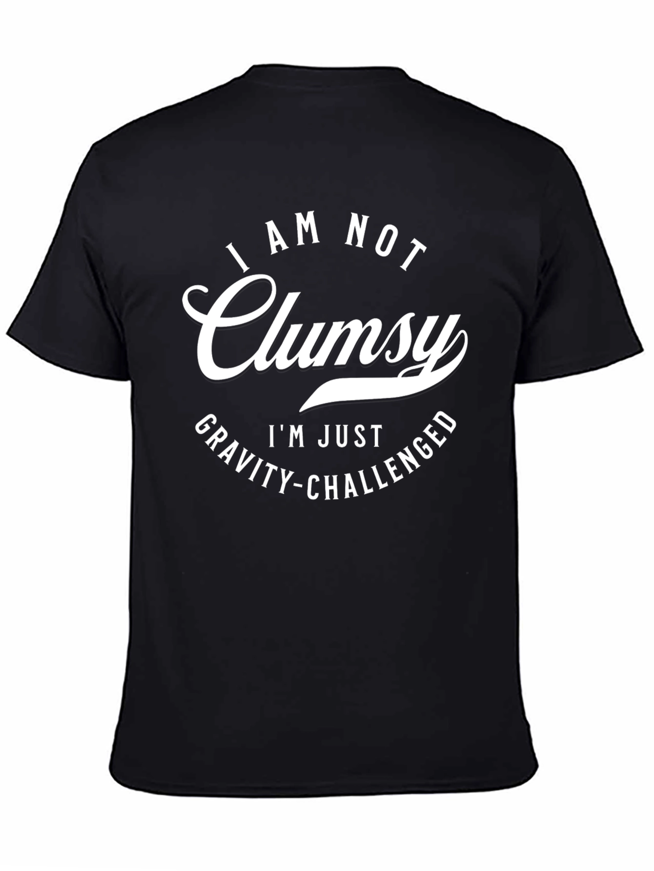 Black Funny "Gravity Challenged" Graphic T-Shirt view 4