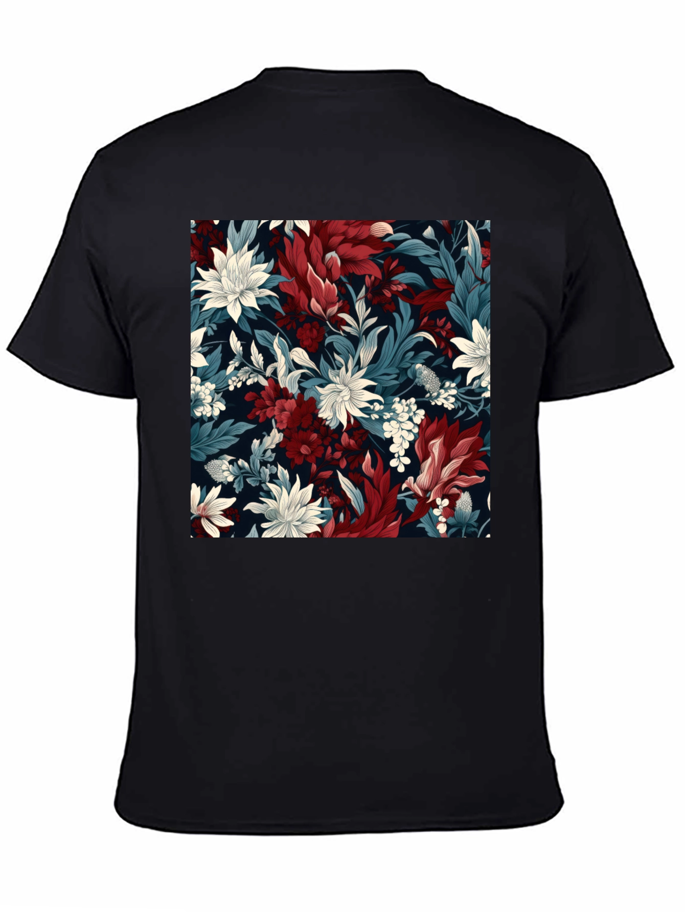 Black Floral Pattern Black T-Shirt - Modern Style view 4