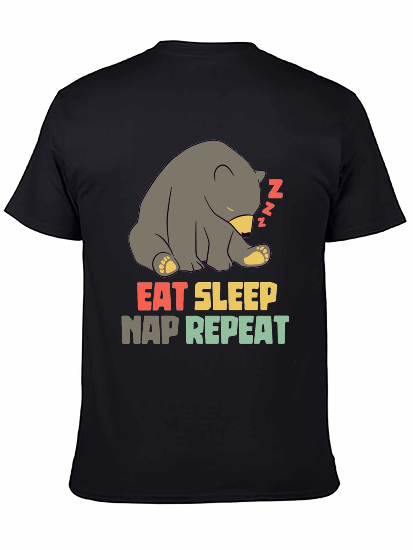 Black Eat Sleep Nap Repeat Bear T-Shirt view 4