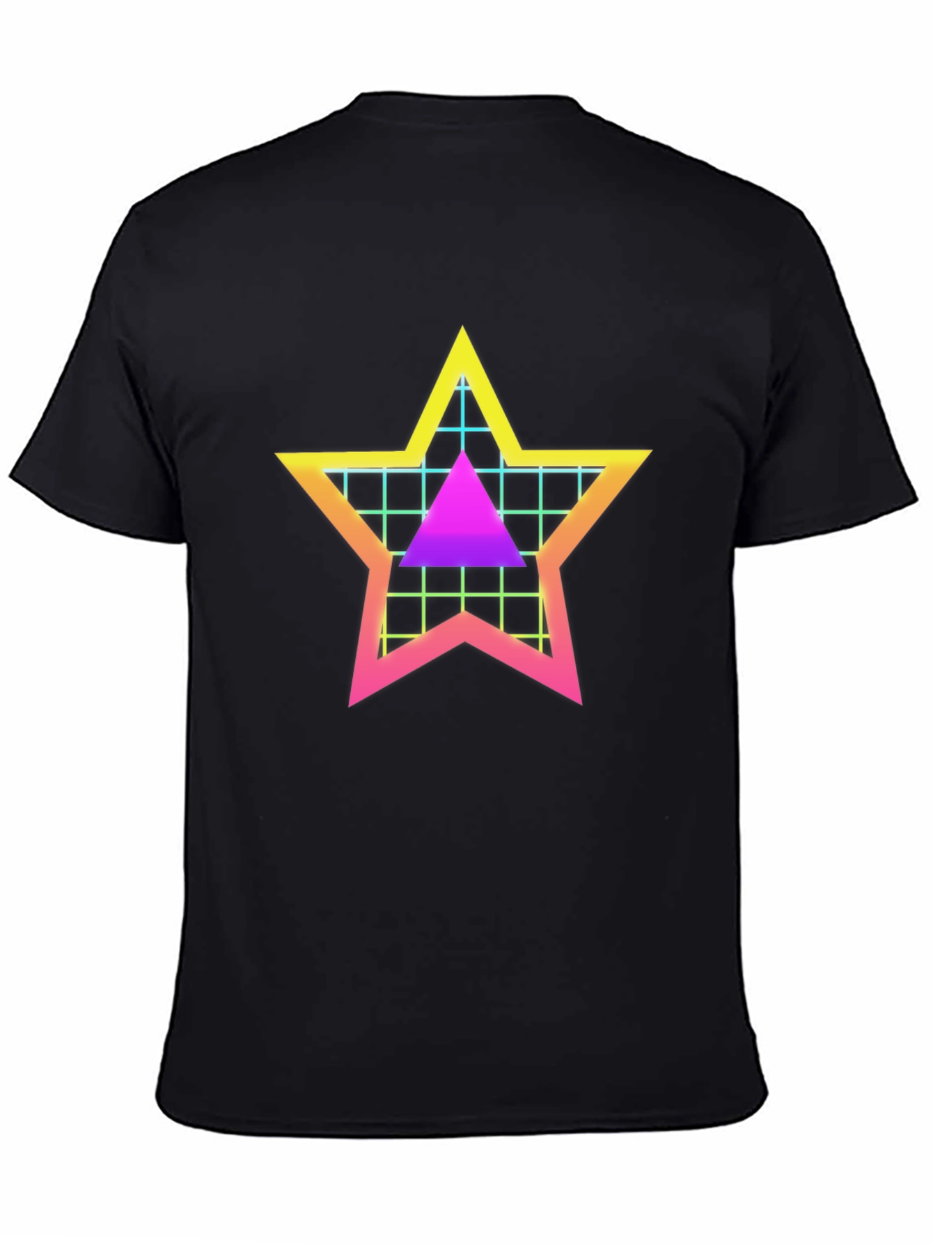 Black Retro Star Grid T-Shirt - 80s Style Graphic Tee view 4