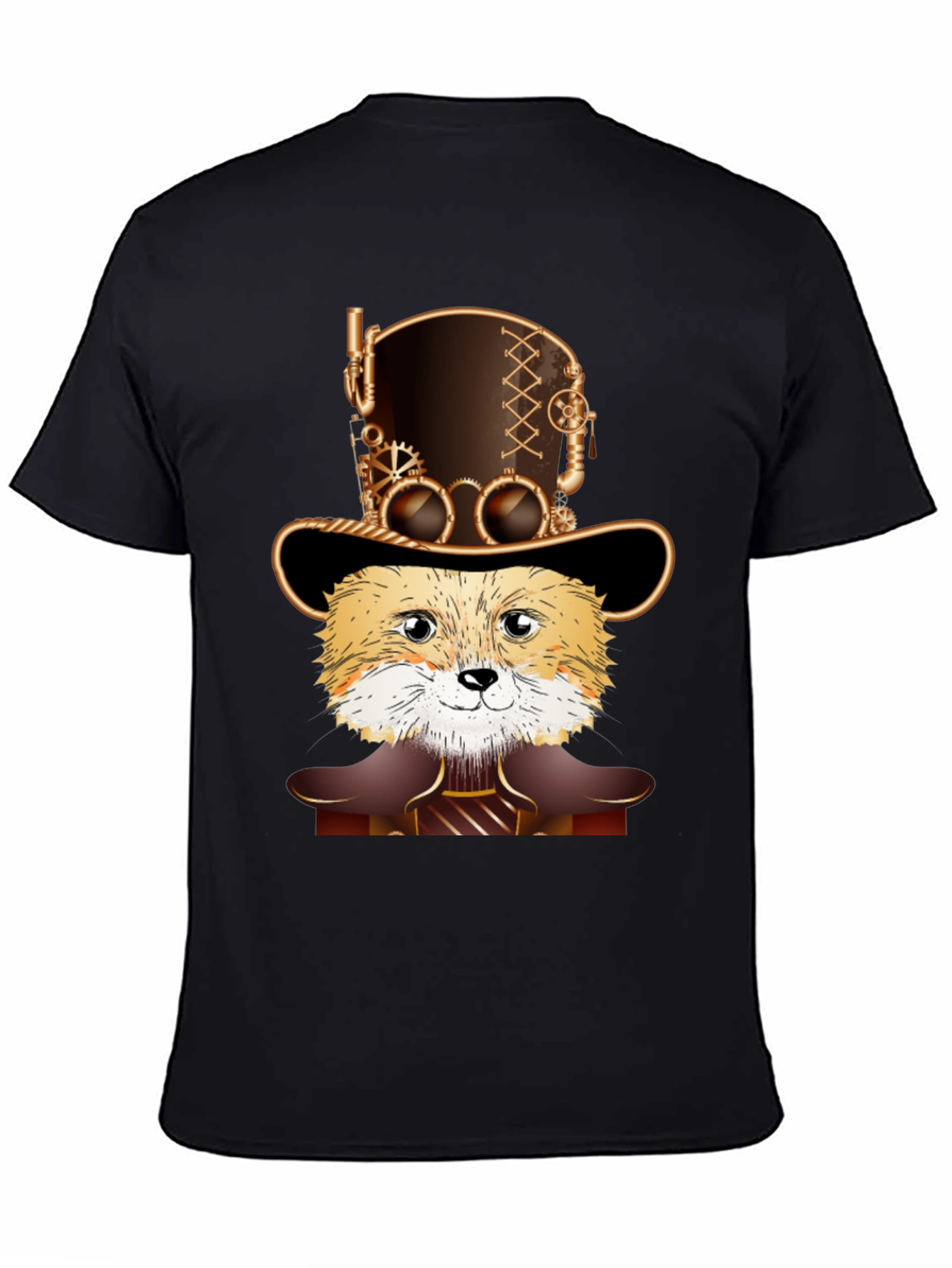 Black Steampunk Fox T-Shirt - Unique Design view 4