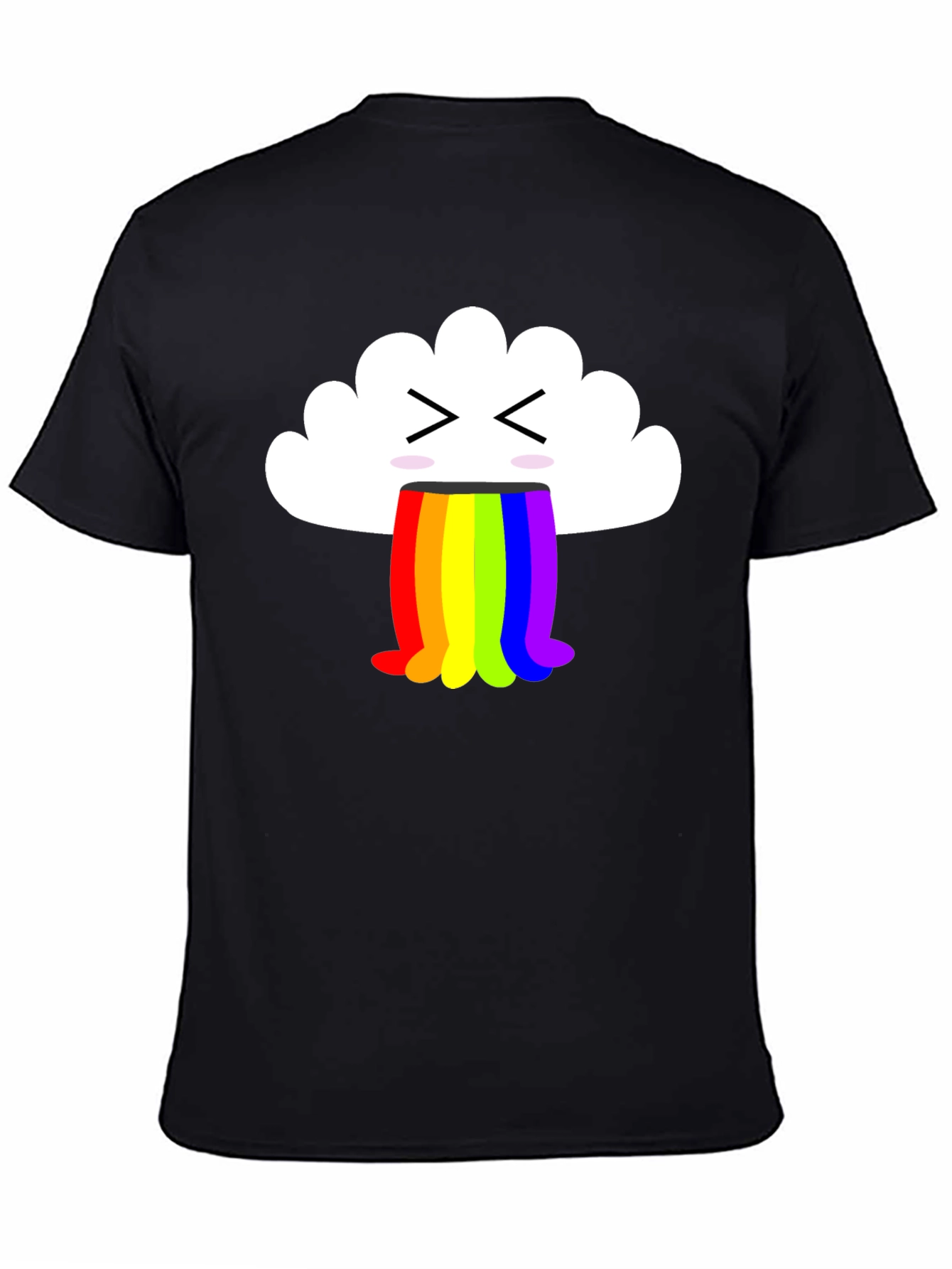 Black Funny Cloud Vomiting Rainbow T-Shirt - Black view 4