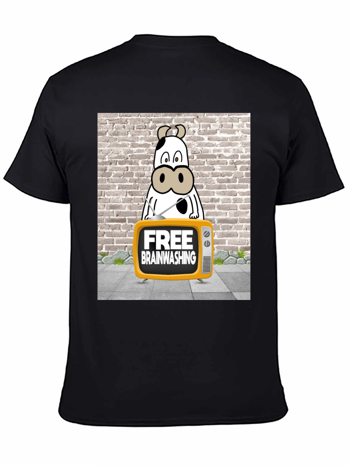 Black Brainwashing Cow T-Shirt: Funny Graphic Tee for Men view 4