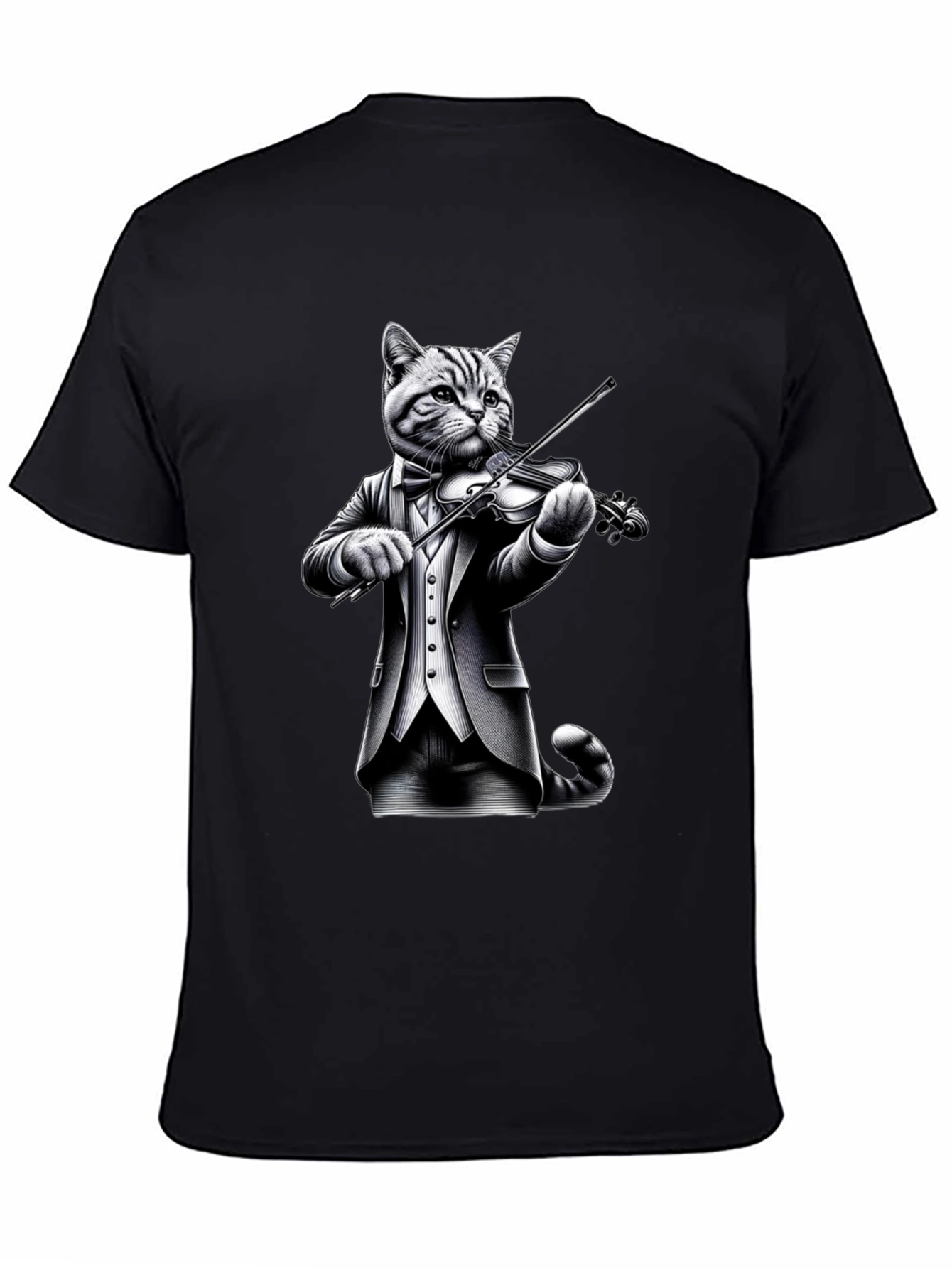 Black Cat Violinist T-Shirt - Unique Animal Graphic Tee view 4