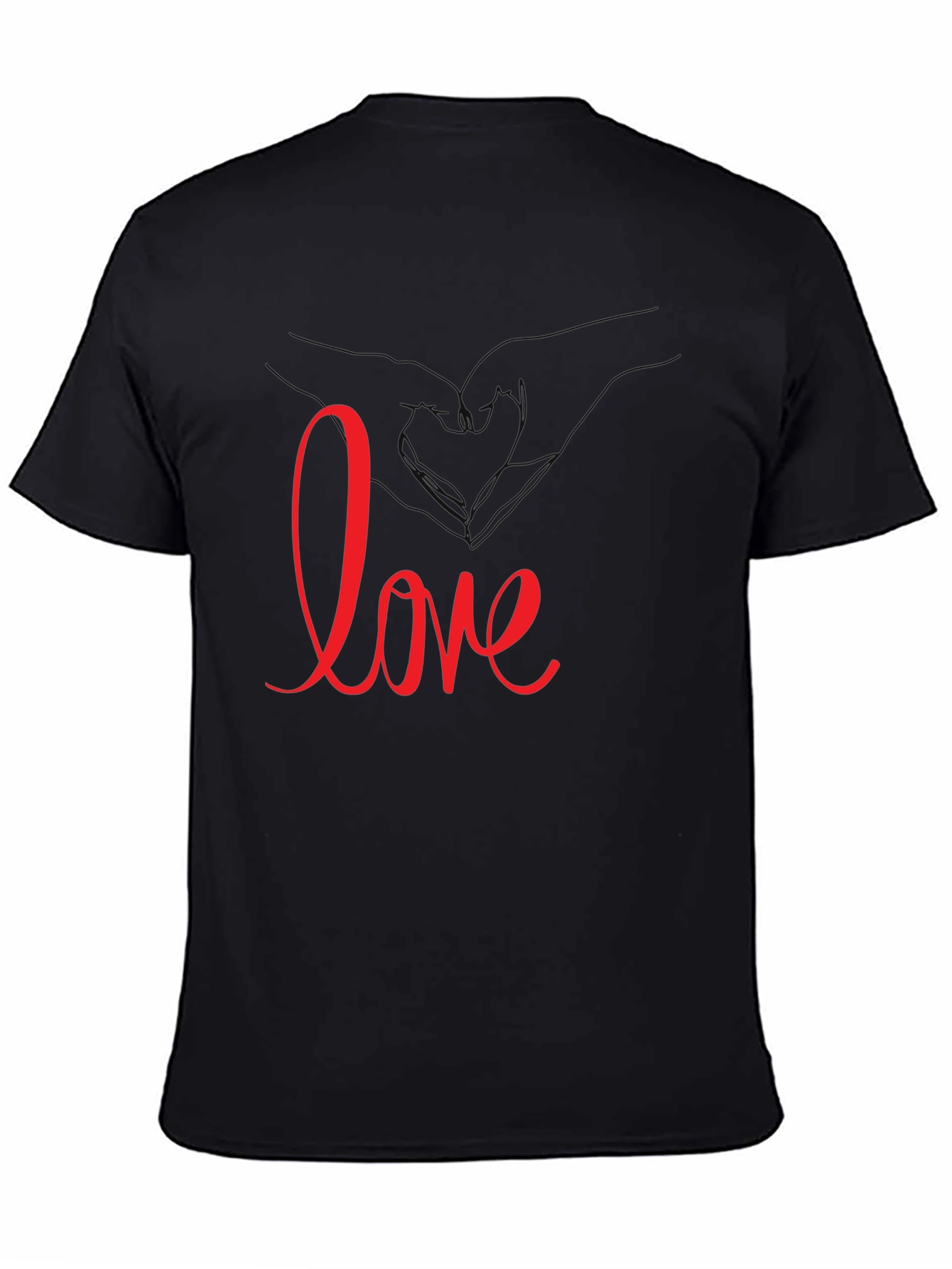 Black Love Heart Hands Graphic Tee - Black Casual T-Shirt view 4