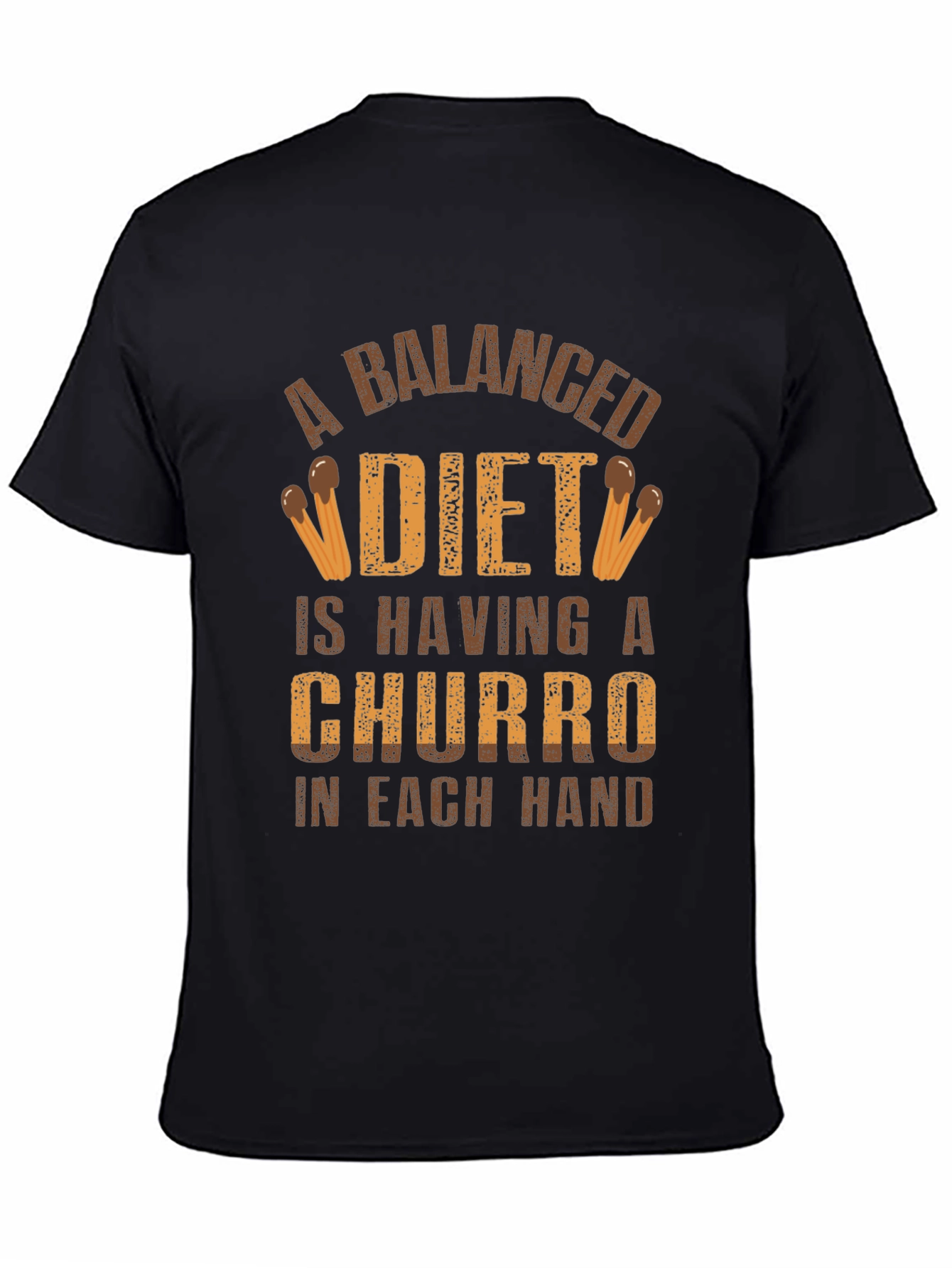 Black Balanced Diet Churro T-Shirt - Funny Foodie Tee view 4
