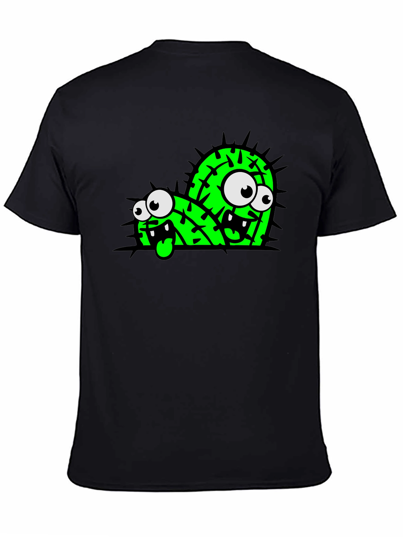 Black Funny Cartoon Cactus Graphic Black T-Shirt view 4