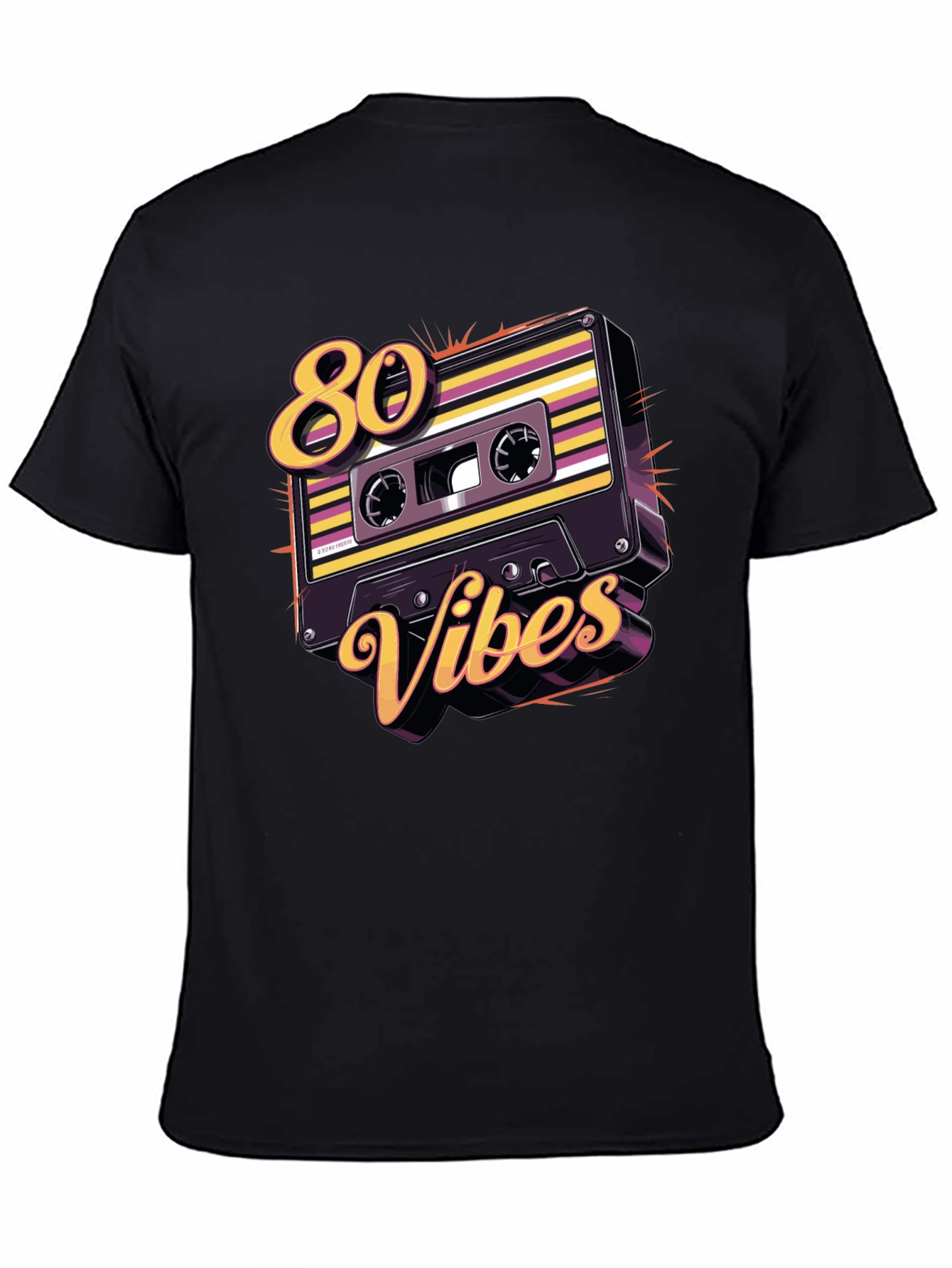 Black Retro 80s Vibes Cassette Tape Graphic Tee view 4