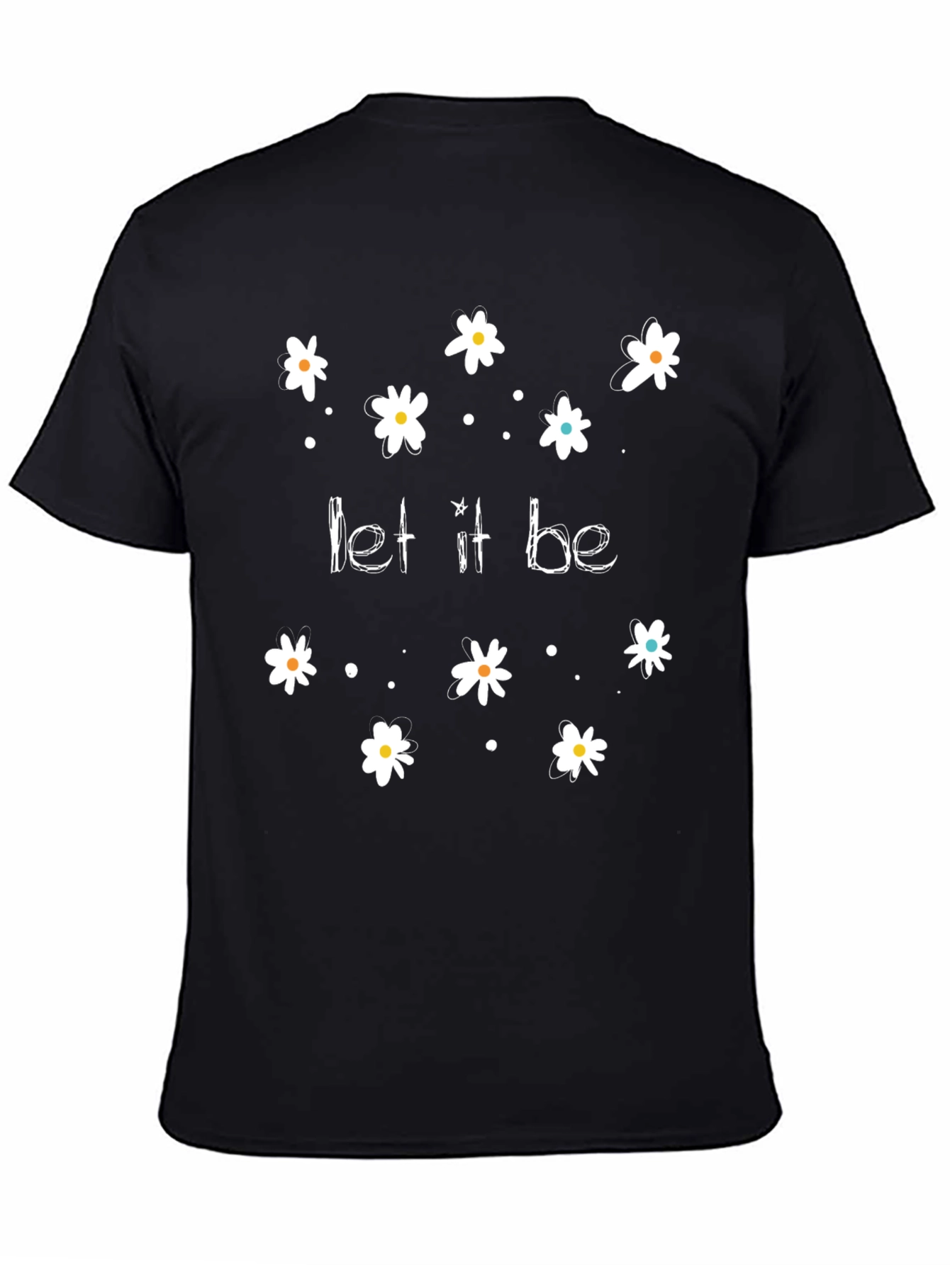 Black Let It Be Daisy Graphic Tee - Unisex Soft Cotton Black T-Shirt view 4