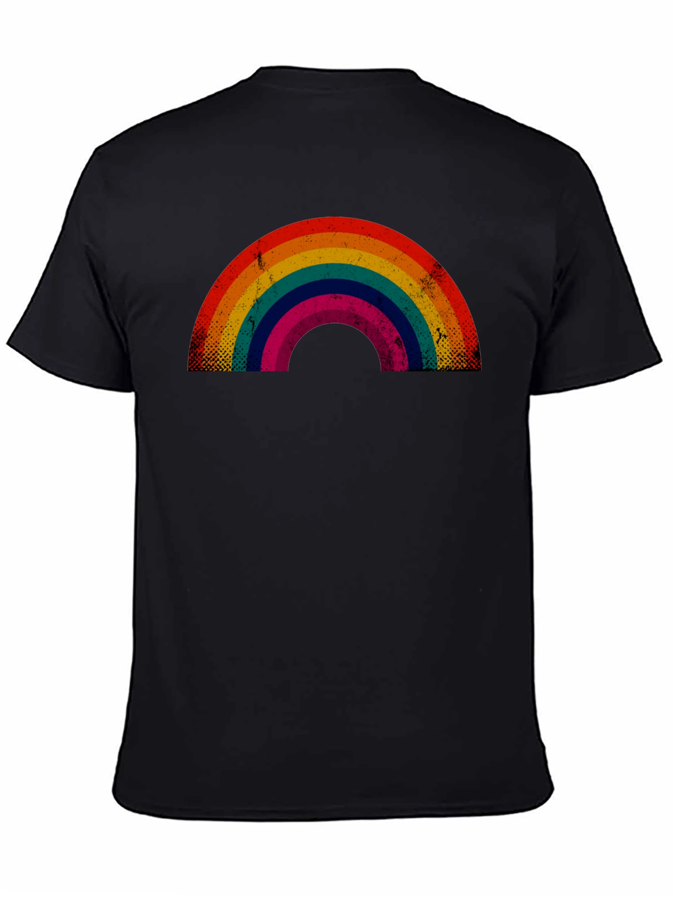 Black Retro Rainbow Graphic Tee - Black Cotton Blend view 4